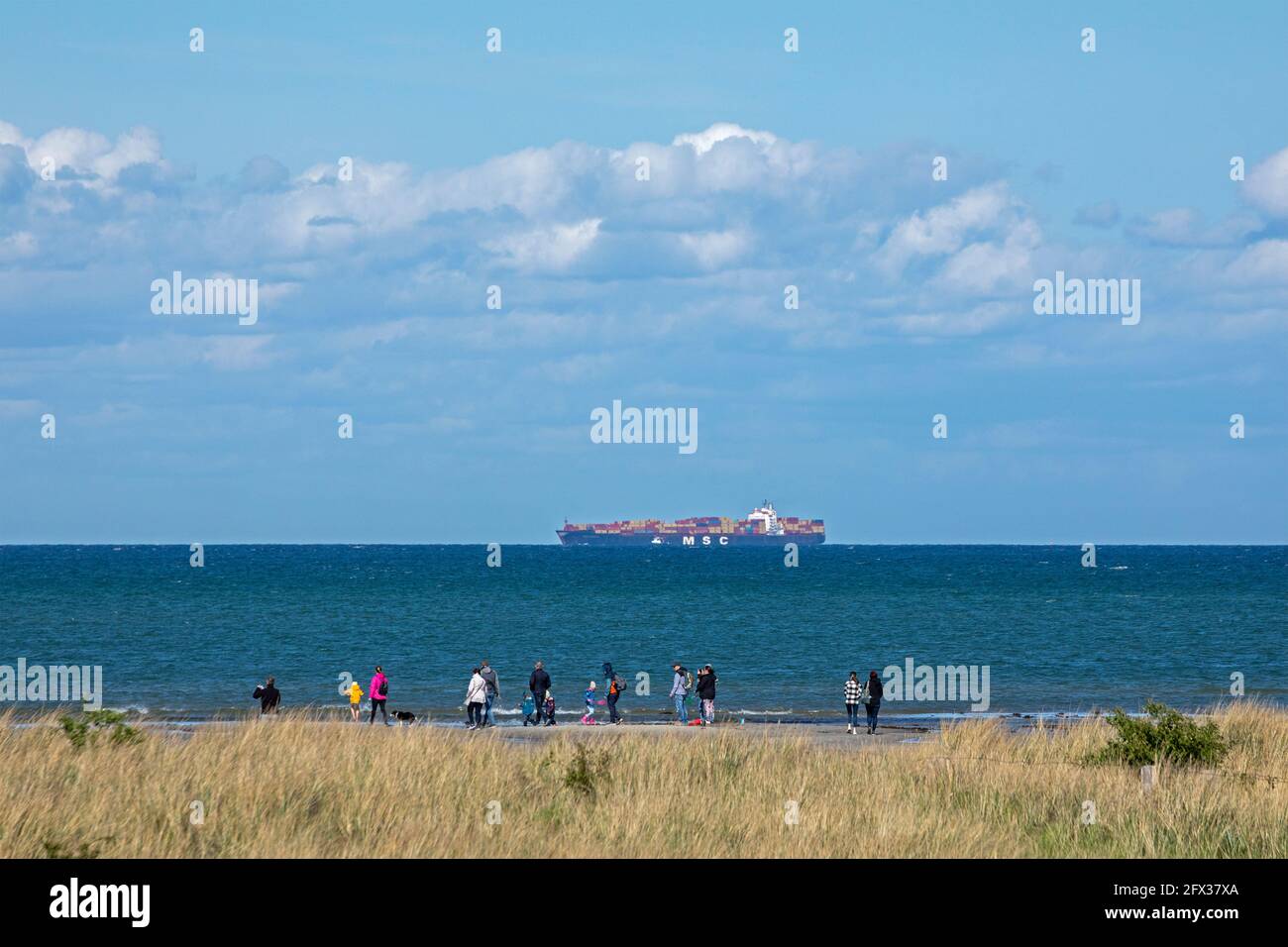 container ship off Puttgarden, Fehmarn Island, Schleswig-Holstein, Germany Stock Photo