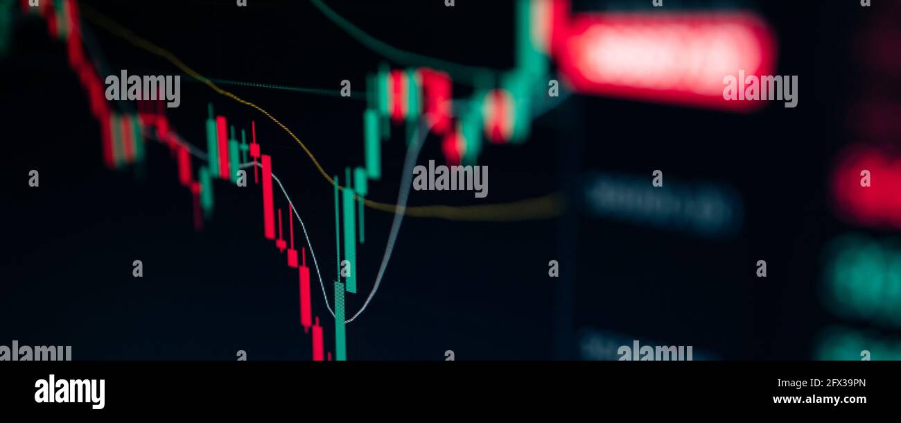 Close up of Bitcoin and Cryptocurrency stock market exchange candlestick  chart. Green bullish pumping indicator Stock Photo - Alamy