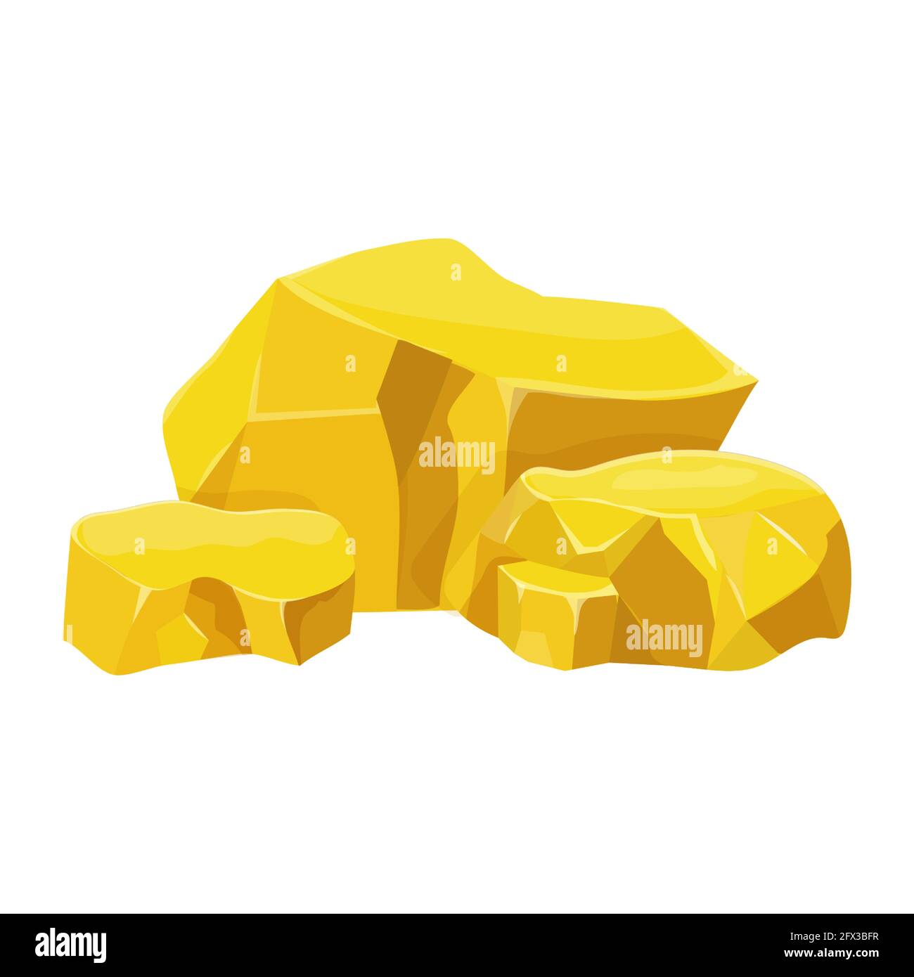 Gold nugget, mineral boulder in cartoon style isolated on white background. Shiny object, ui asset, mine element, ore. Vector illustration Stock Vector