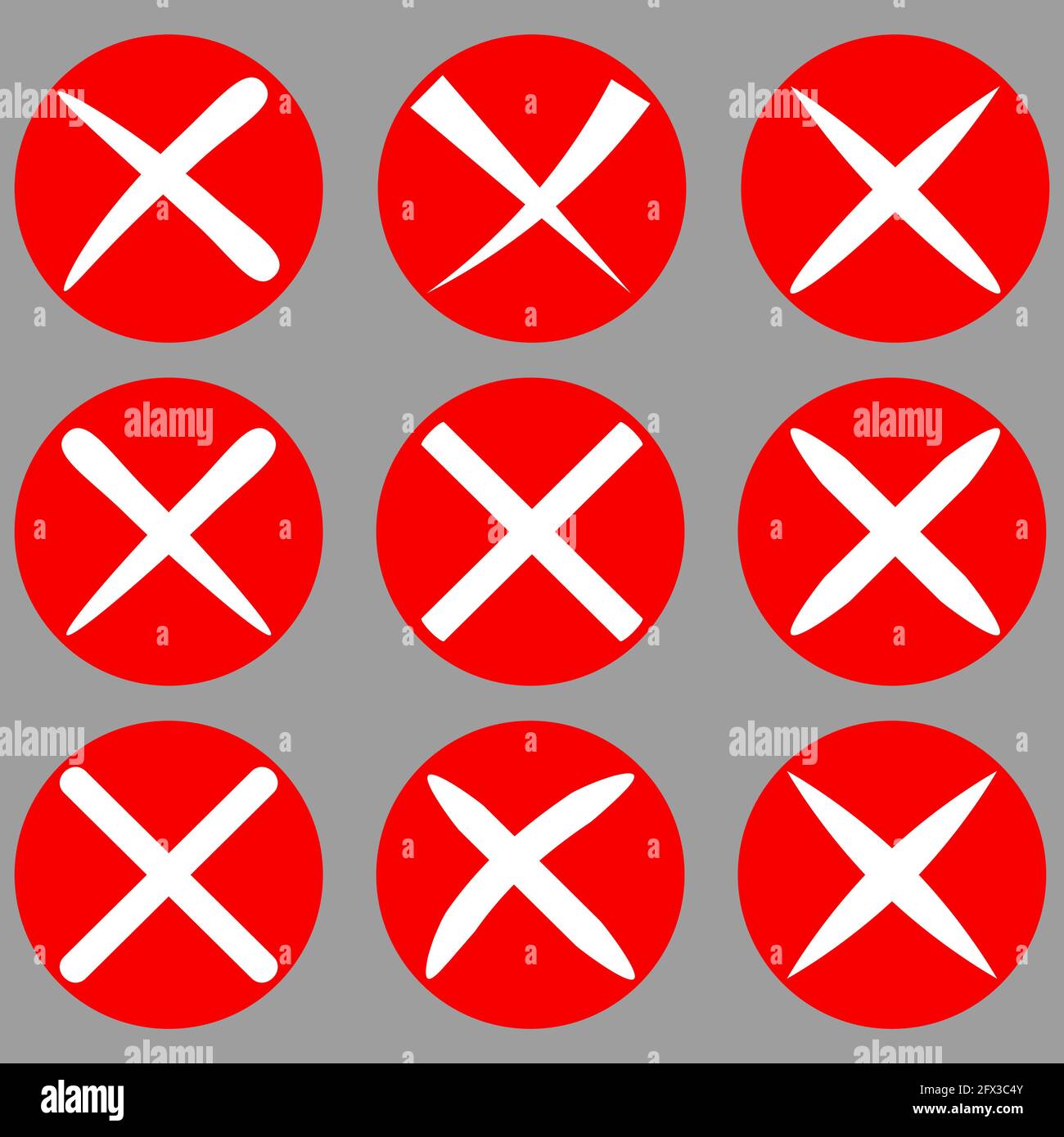 Vector cross check marks. Check in a white cross in a red circle No, icon, graphic, symbol, Vector No cross signs, Check mark vector icons. Vector wit Stock Vector