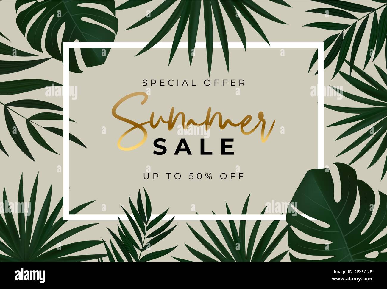Summer sale poster. Natural Background with Tropical Palm Leaves ...