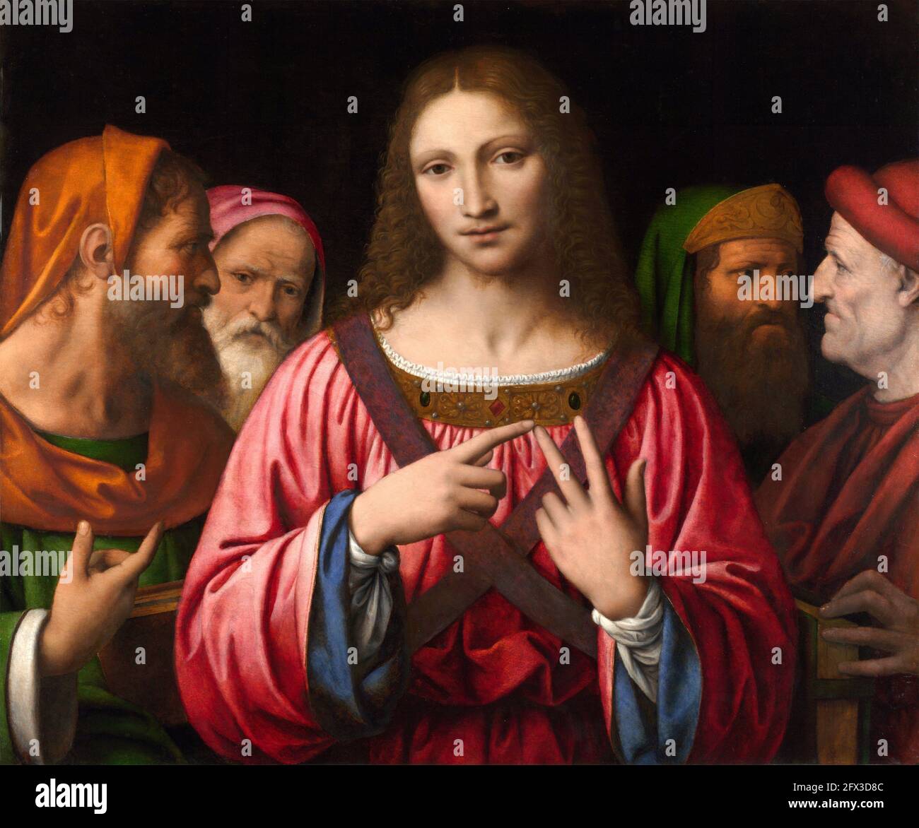 Christ Among the Doctors by Bernardino Luini (1480/82-1532), oil on poplar, C. 1550-30 Stock Photo