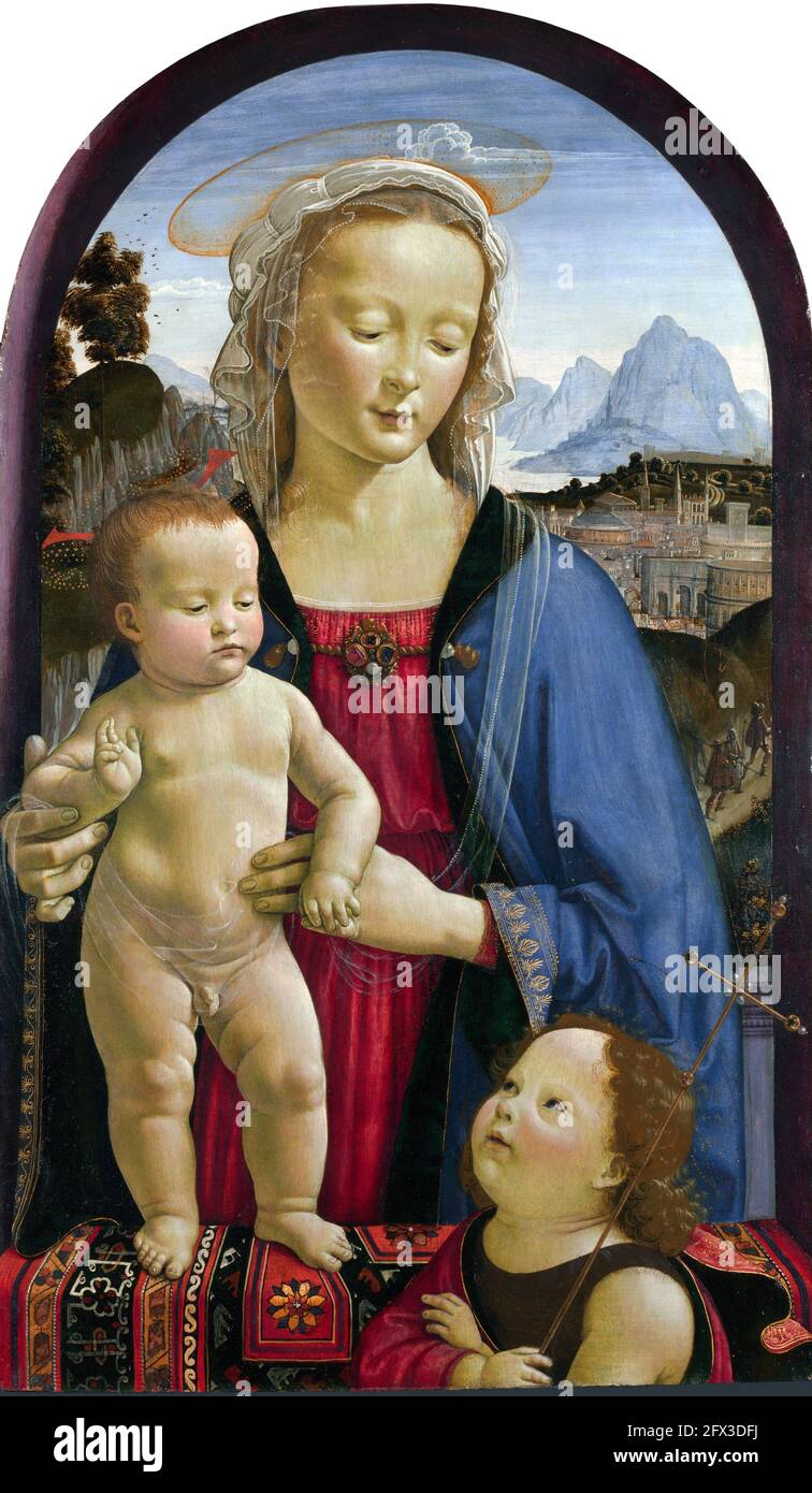 David Ghirlandaio. The Virgin and Child with Saint John by Davide Ghirlandaio (1452–1525), tempera on wood, 1490-1500 Stock Photo