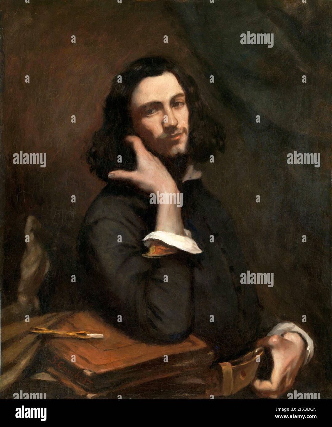 Gustave Courbet. Self Portrait, after a painting by Gustave Courbet (1819-1877), oil on board, early 1880s Stock Photo
