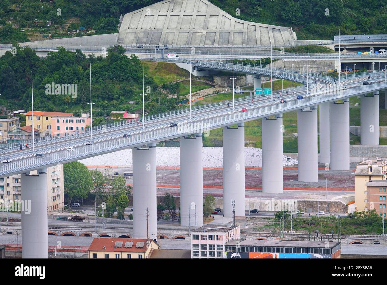 San Giorgio bridge, new highway in Genoa, Italy. Stock Photo