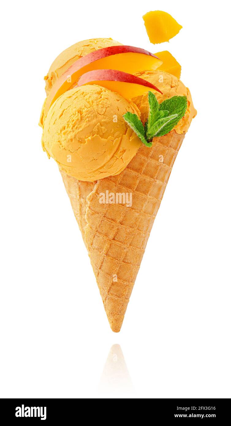 Mango ice cream isolated on white background with clipping path Stock