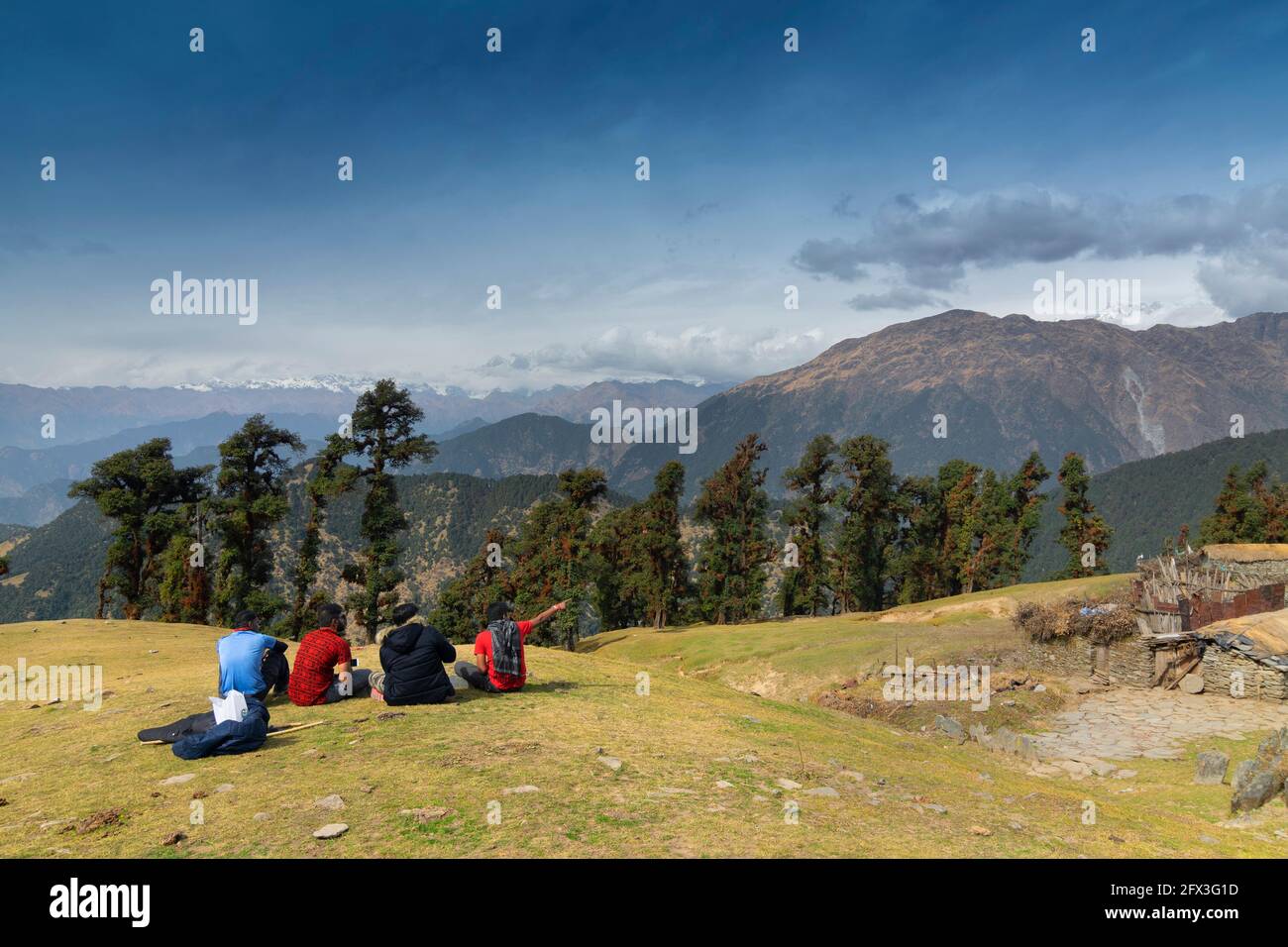 Tunganath, Uttarakhand, India - November 1st 2018 : Trekkers enjoying ...