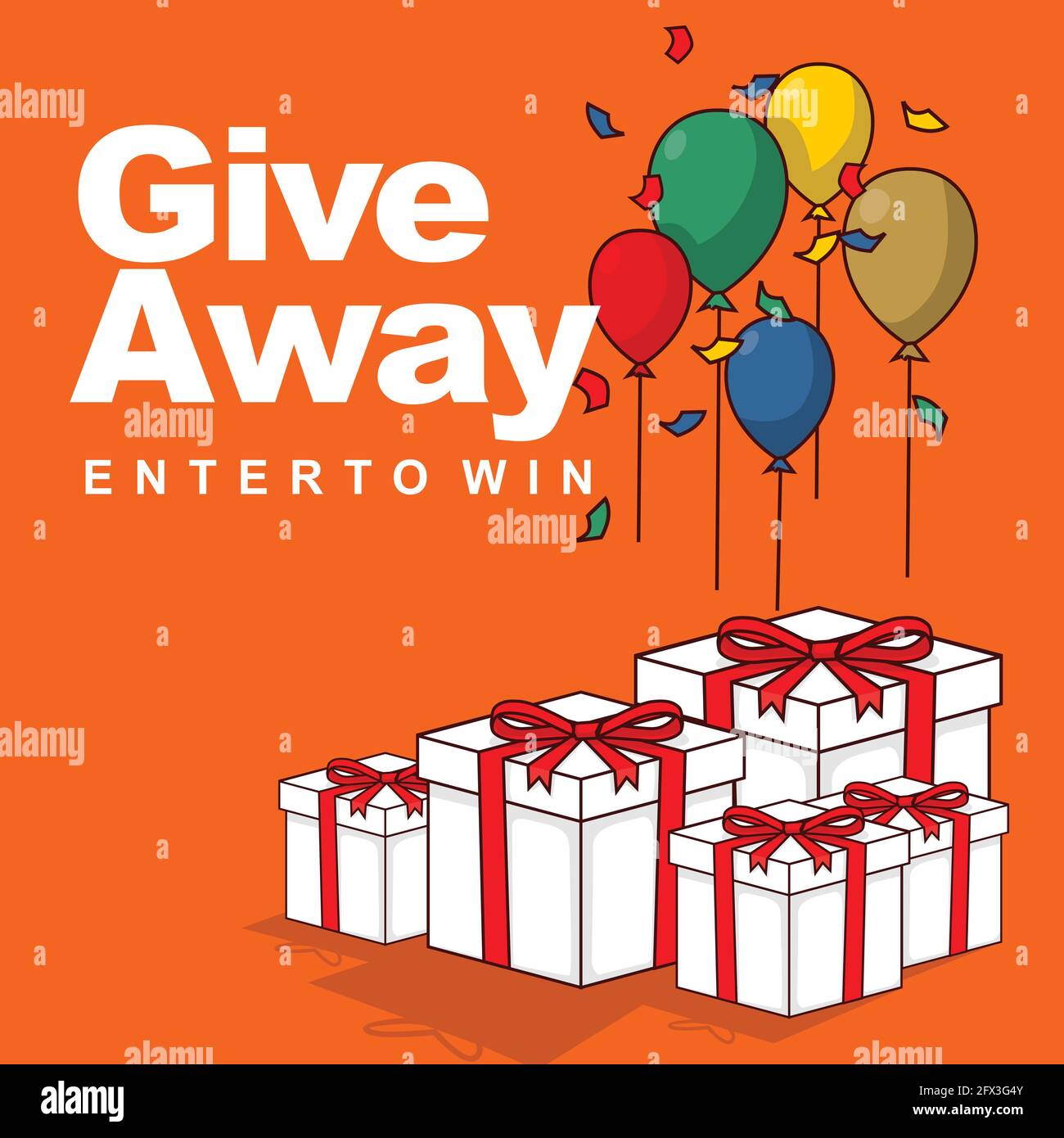 giveaway enter to win. balloons and gift boxes vintage web Banner flat style vector illustration Stock Vector
