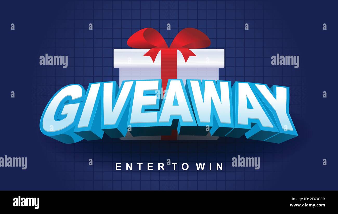 giveaway enter to win with gift box and ribbon in dark blue background Banner vector illustration Stock Vector