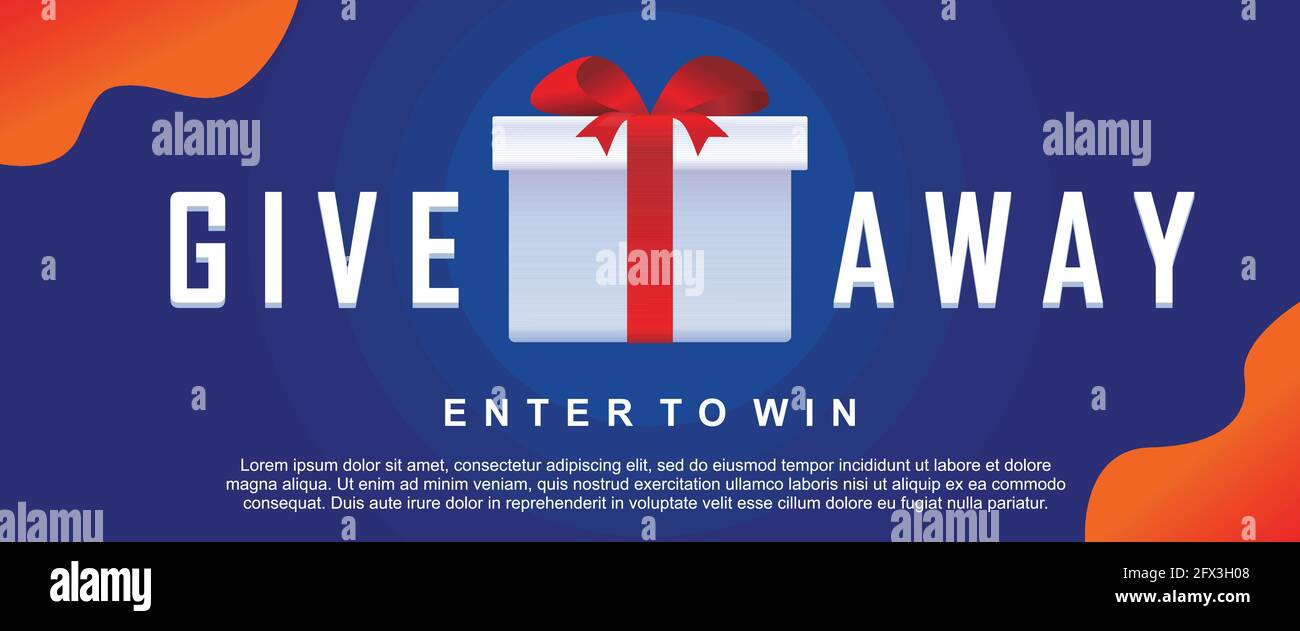 giveaway enter to win. realistic gift box with ribbon. Banner vector illustration Stock Vector