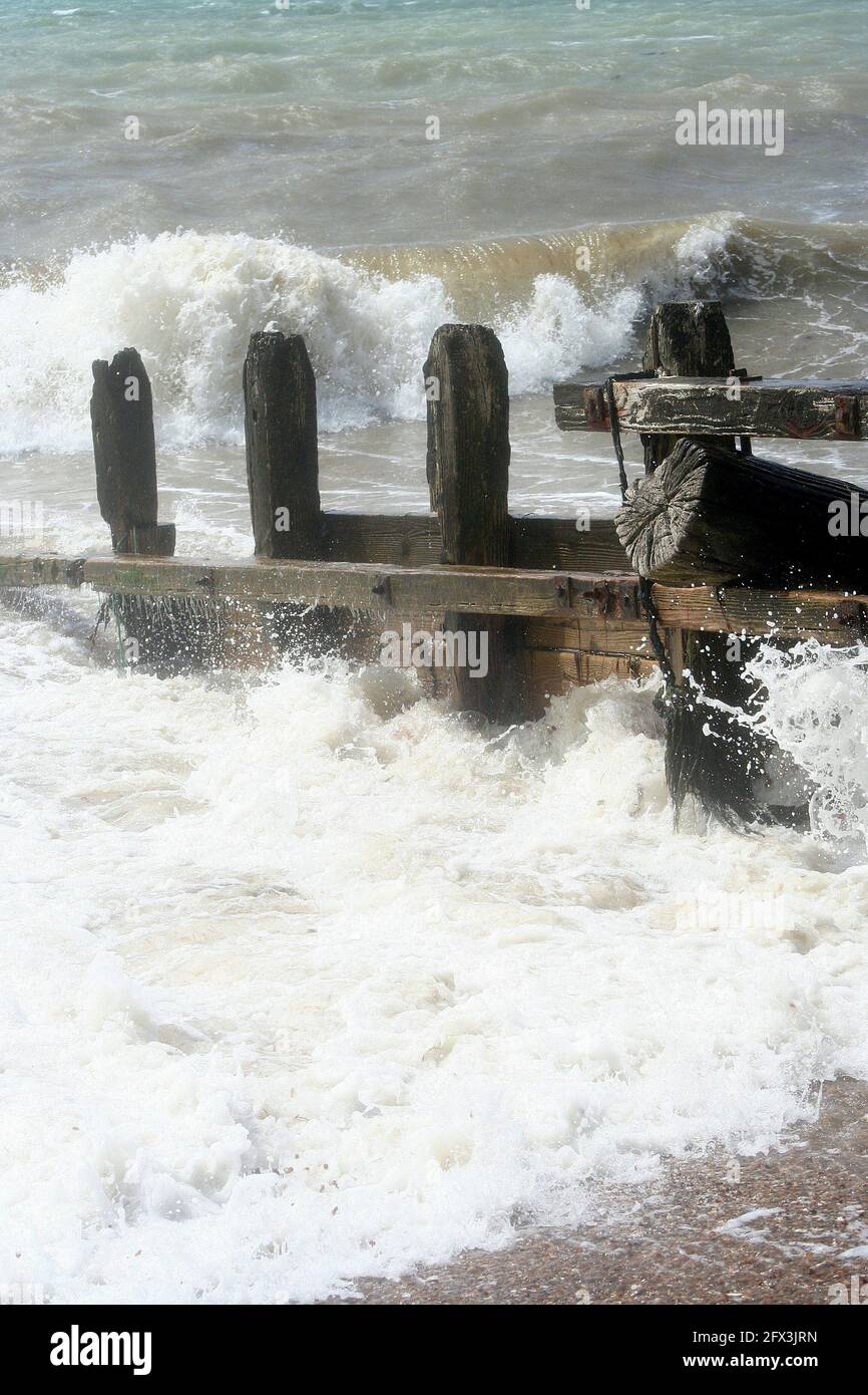 Tidebreaks on the beach at Ferring, West Sussex, England Stock Photo