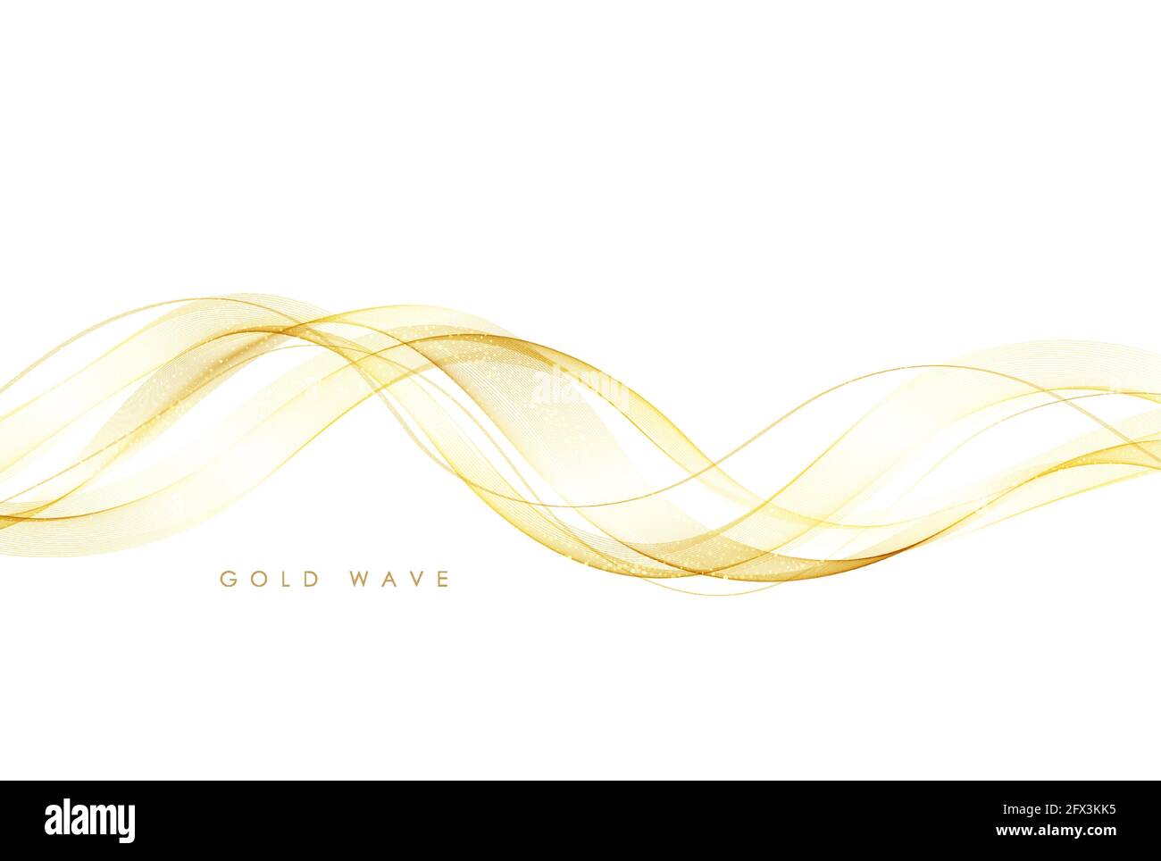 Vector abstract colorful flowing gold wave lines isolated on white background. Design element for wedding invitation, greeting card Stock Vector