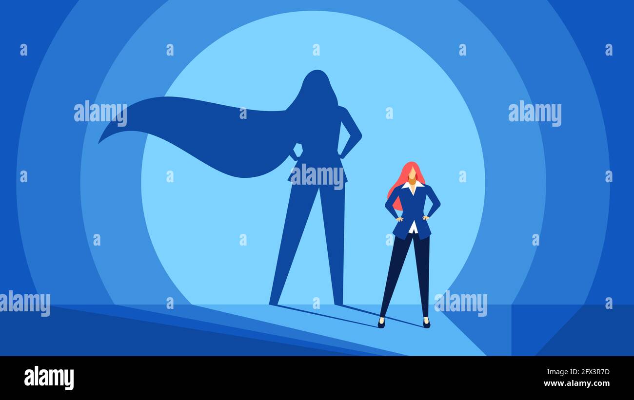 Businesswoman with superhero shadow. Strong, confident and successful  business woman. Leadership, courage, power, success vector concept. Female  boss or manager succeed, having promotion Stock Vector Image & Art - Alamy