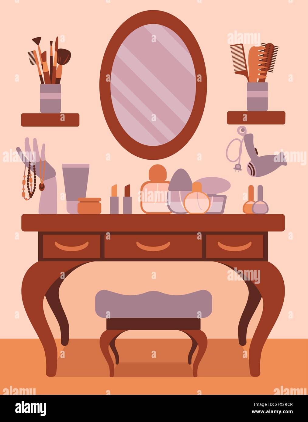 dressing table in bedroom lot of things colorful Stock Vector Image & Art -  Alamy