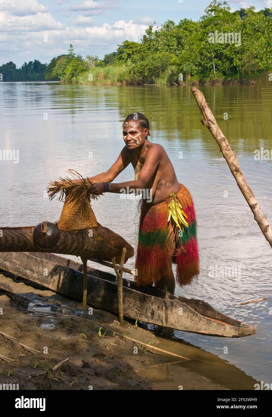 Fishing in the Karawari River Stock Photo