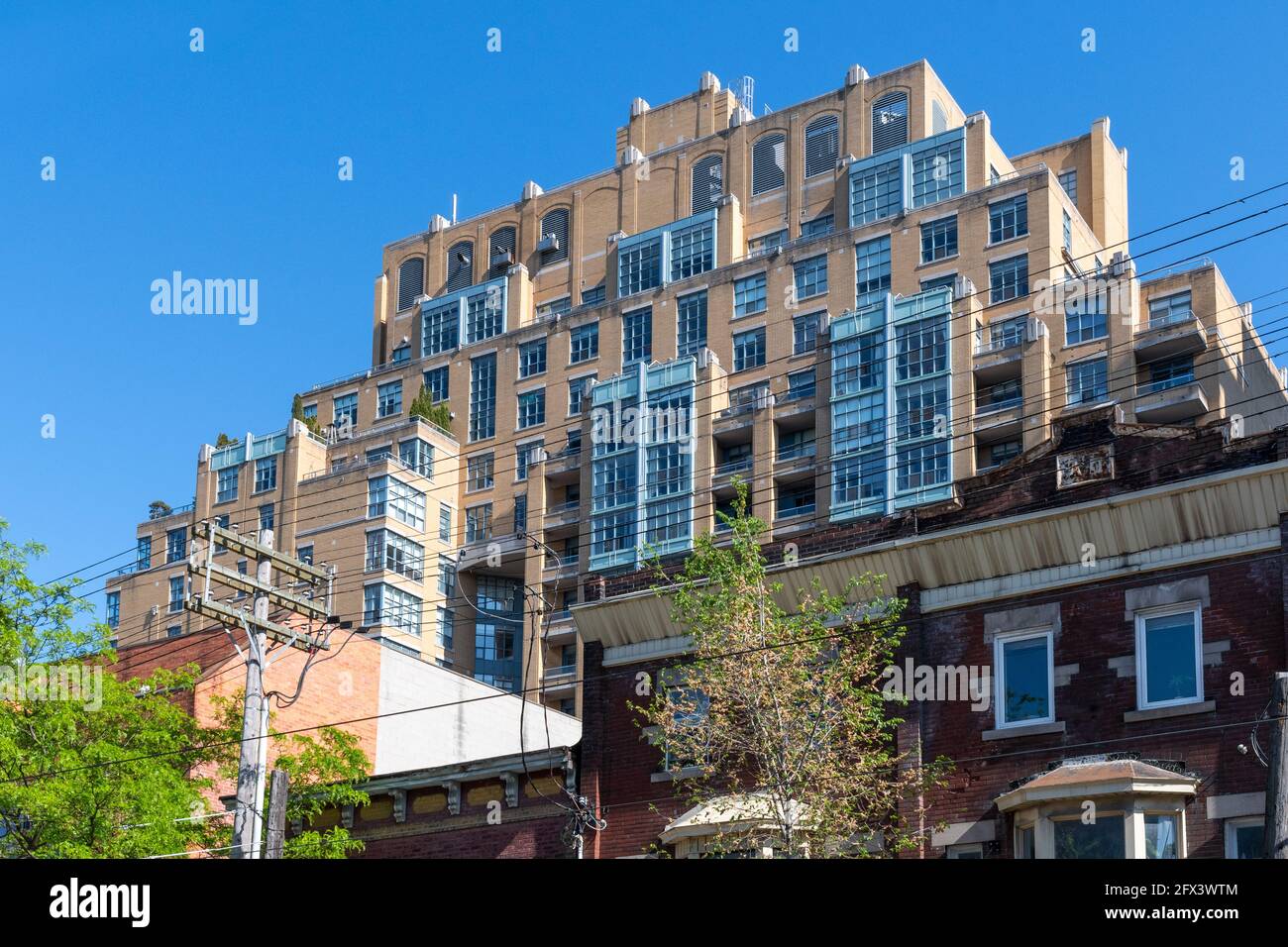 Old apartment building and colonial facades in Queen Street West in