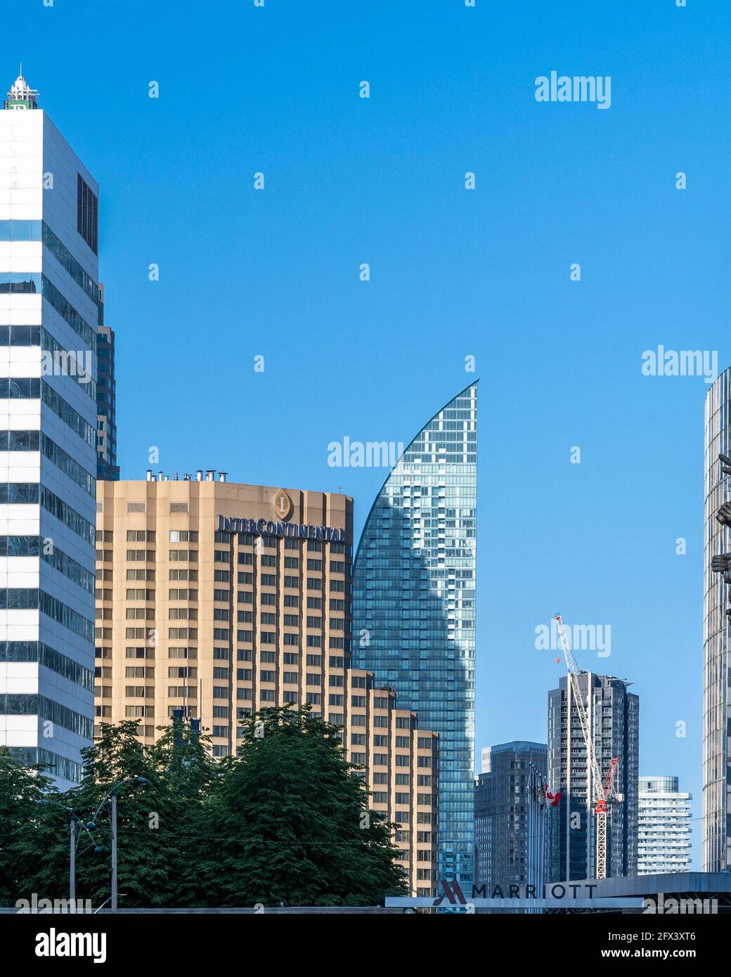 Unusual angle of the Intercontinental Hotel and the L Tower in the downtown district of Toronto, Canada Stock Photo