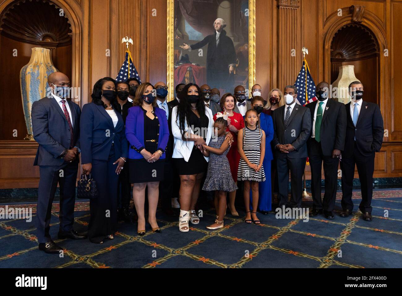 Speaker of the United States House of Representatives Nancy Pelosi (Democrat of California), stands with members of the Floyd family prior to a meeting to mark the anniversary of the death of George Floyd, Tuesday, May 25, 2021, on Capitol Hill, in Washington.Credit: Graeme Jennings/Pool via CNP /MediaPunch Stock Photo