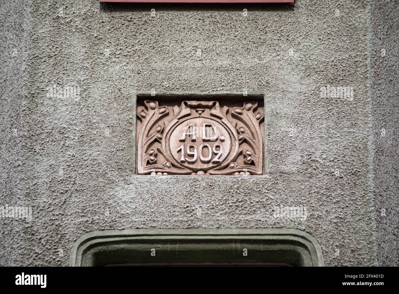 1902, decorative detail on Jugend or Art Nouveau style building in Katajanokka district of Helsinki, Finland Stock Photo