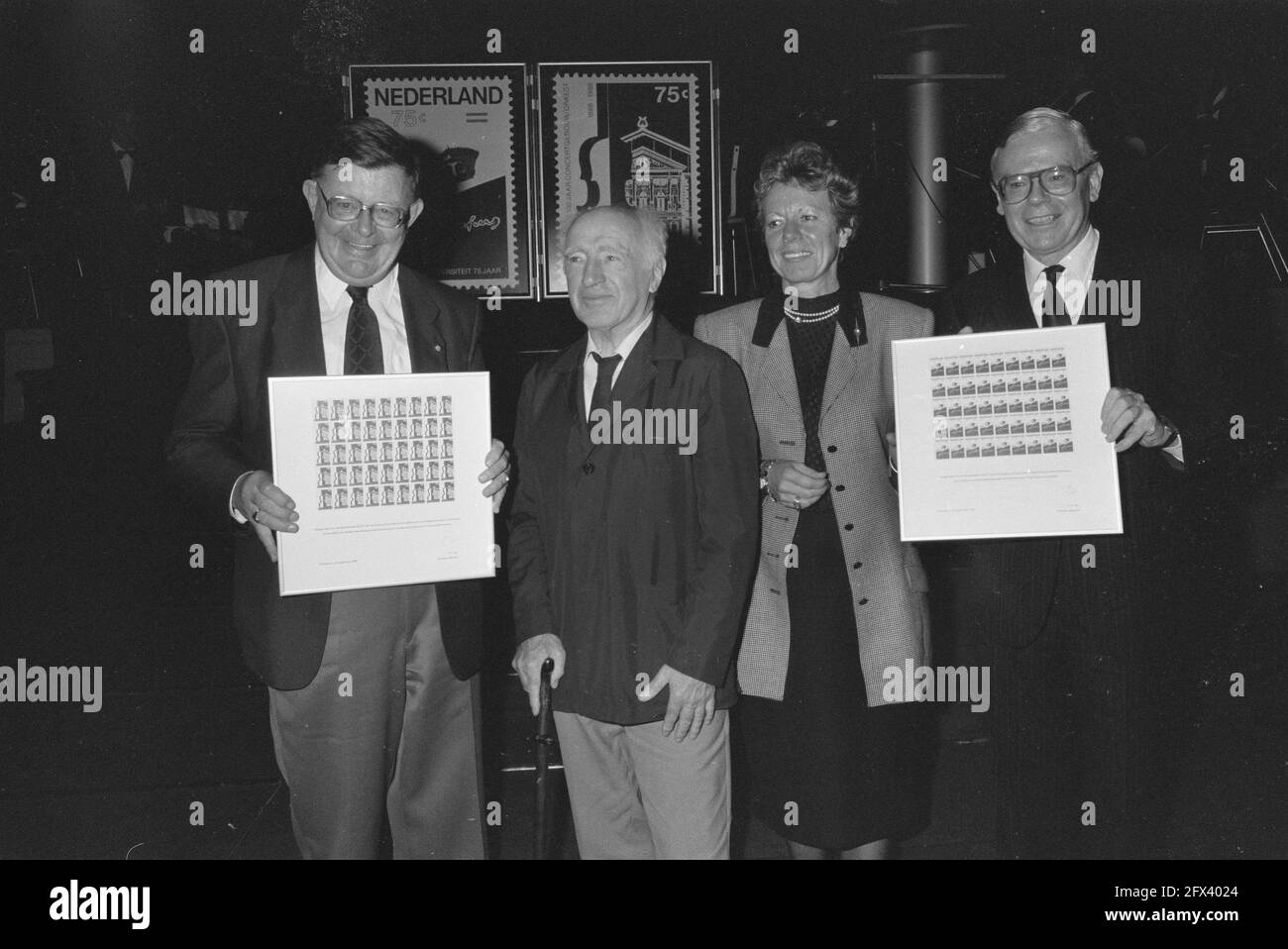 Presentation of stamps on the occasion of the centenary of the Concertgebouw and the Concertgebouw Orchestra and 75 years of Erasmus University, September 27, 1988, POSTAGE STAMPS, The Netherlands, 20th century press agency photo, news to remember, documentary, historic photography 1945-1990, visual stories, human history of the Twentieth Century, capturing moments in time Stock Photo