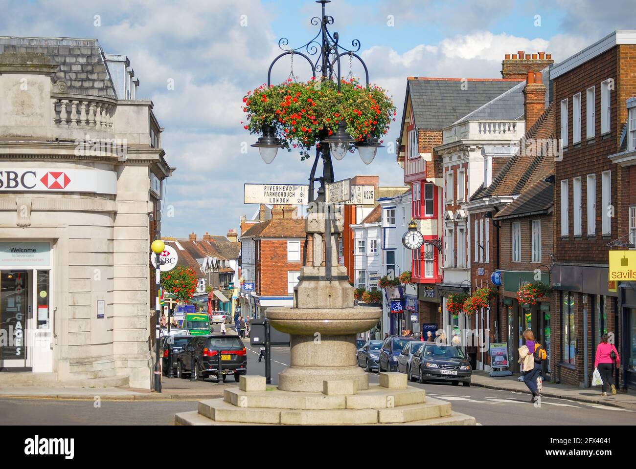 Vintage sign post on High Street, Sevenoaks, Kent, England, United