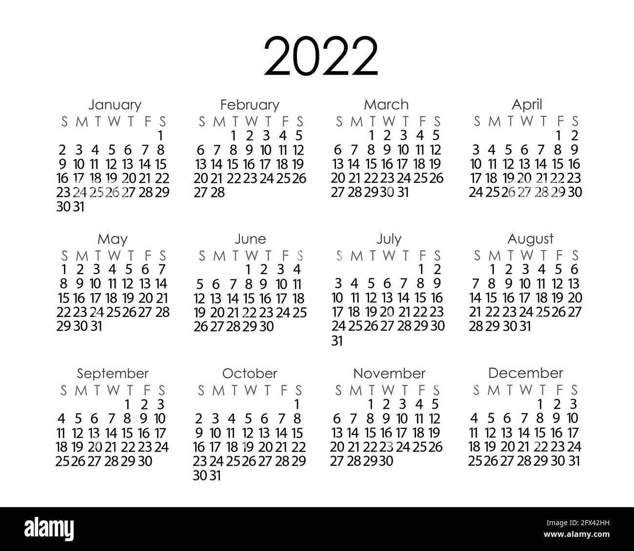 Minimalist 2022 Calendar Calendar Template For The Year 2022 In Simple Minimalist Style, Week Starts  On Sunday, Vector Printable Page Stock Vector Image & Art - Alamy