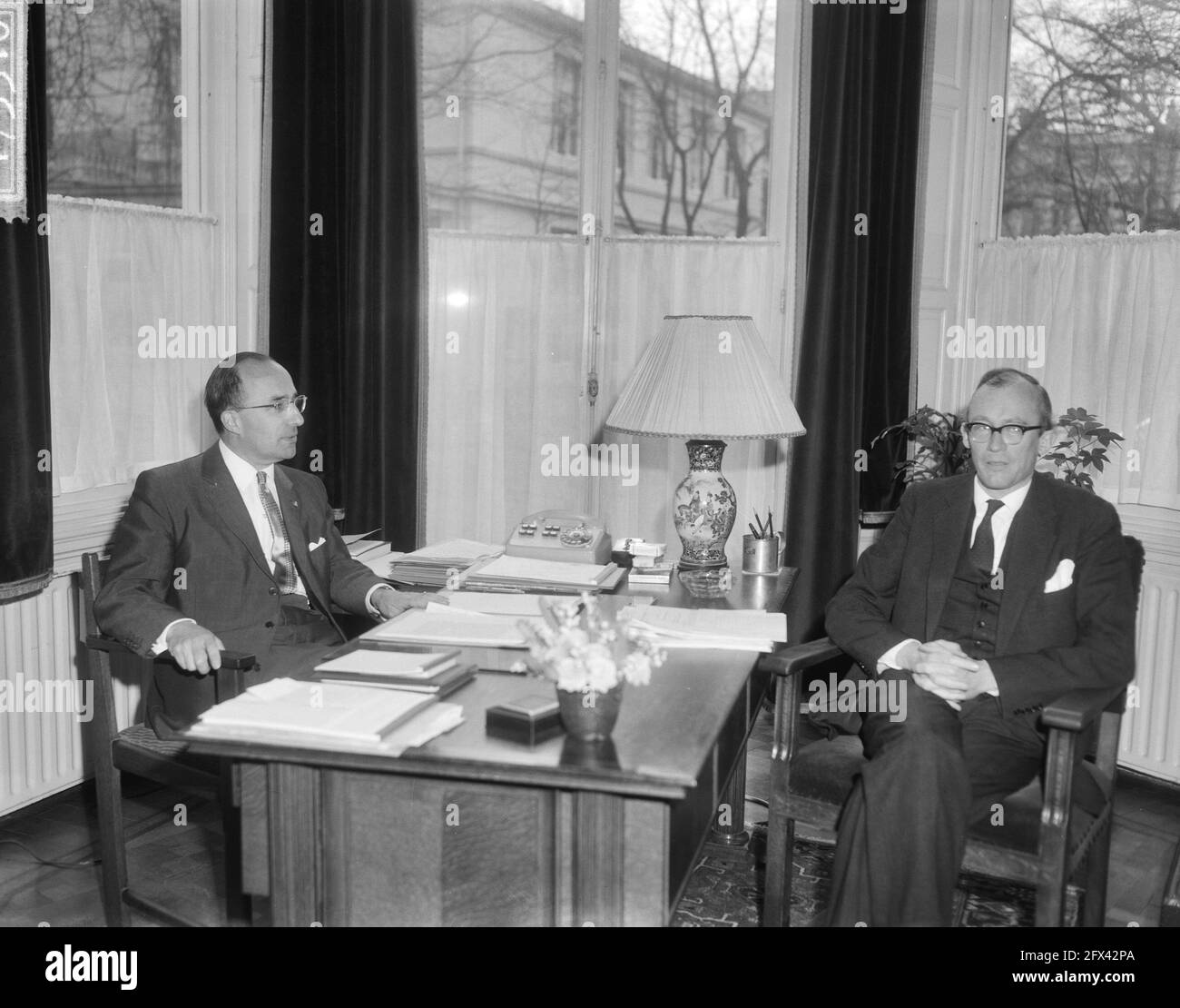 The Cabinet Crisis, Mr. Cals and Minister Witteveen, March 17, 1965, KABINETSCRIS, The Netherlands, 20th century press agency photo, news to remember, documentary, historic photography 1945-1990, visual stories, human history of the Twentieth Century, capturing moments in time Stock Photo