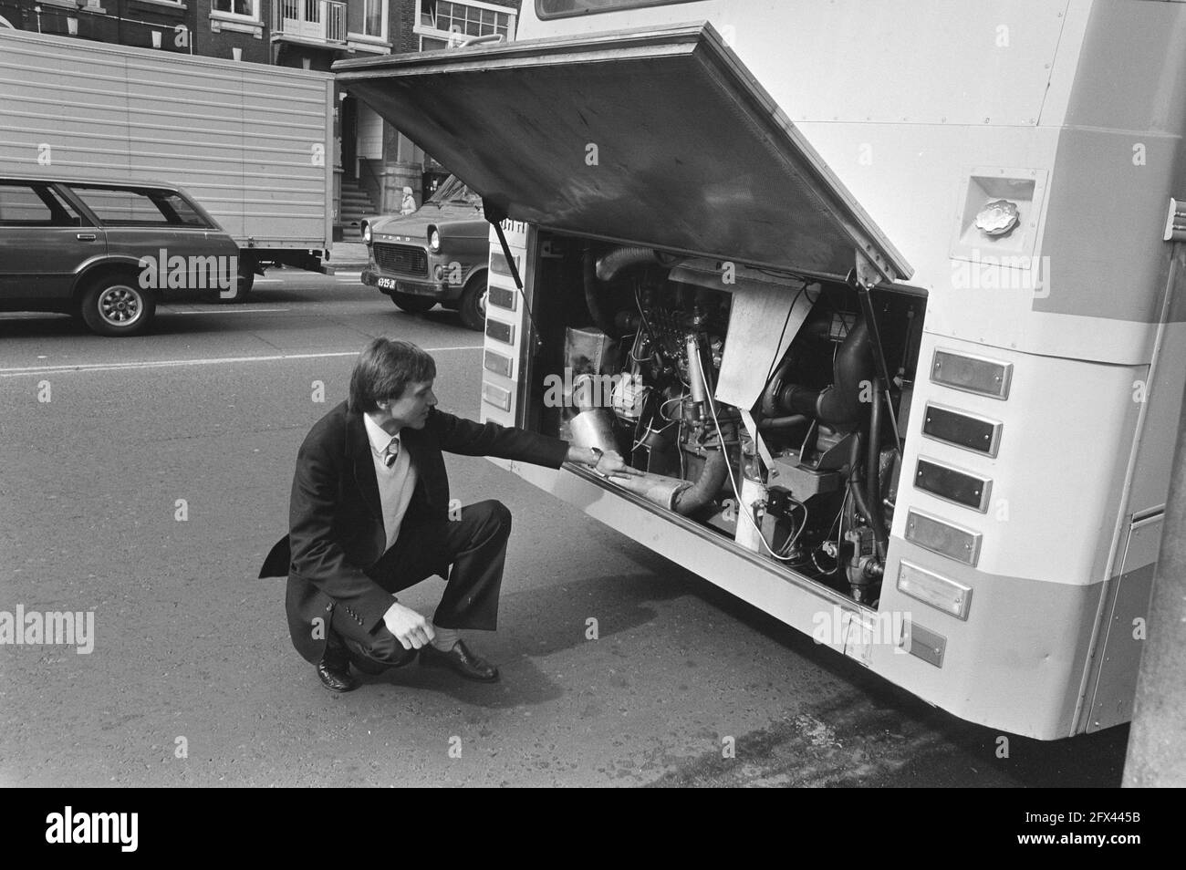 The engine of the bus, September 21, 1981, motor coaches, flywheel drive, The Netherlands, 20th century press agency photo, news to remember, documentary, historic photography 1945-1990, visual stories, human history of the Twentieth Century, capturing moments in time Stock Photo