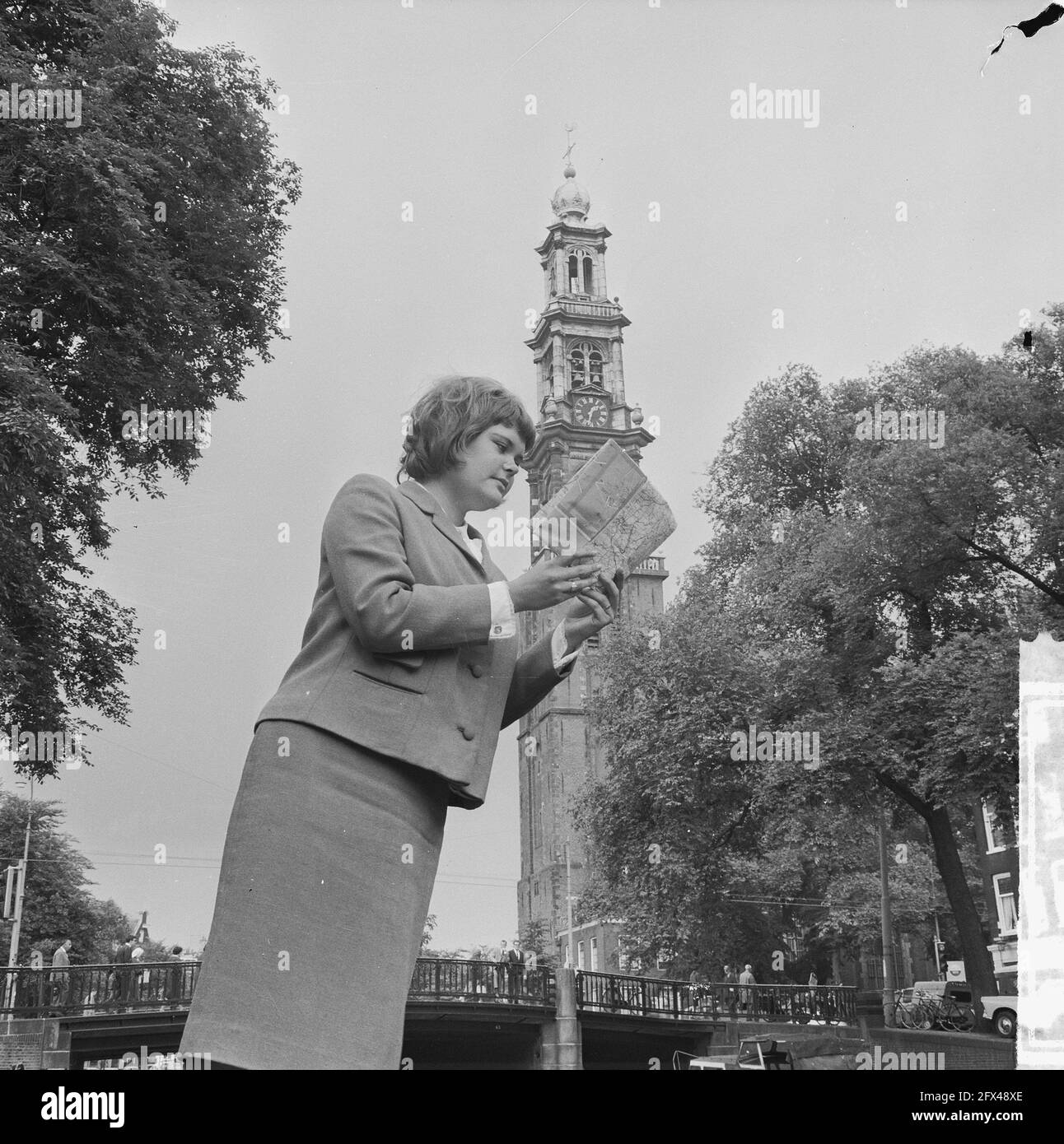 The Westertoren sagging 84.5 cm out of plumb, the Westertoren somewhat exaggeratedly askew, July 3, 1964, towers, The Netherlands, 20th century press agency photo, news to remember, documentary, historic photography 1945-1990, visual stories, human history of the Twentieth Century, capturing moments in time Stock Photo