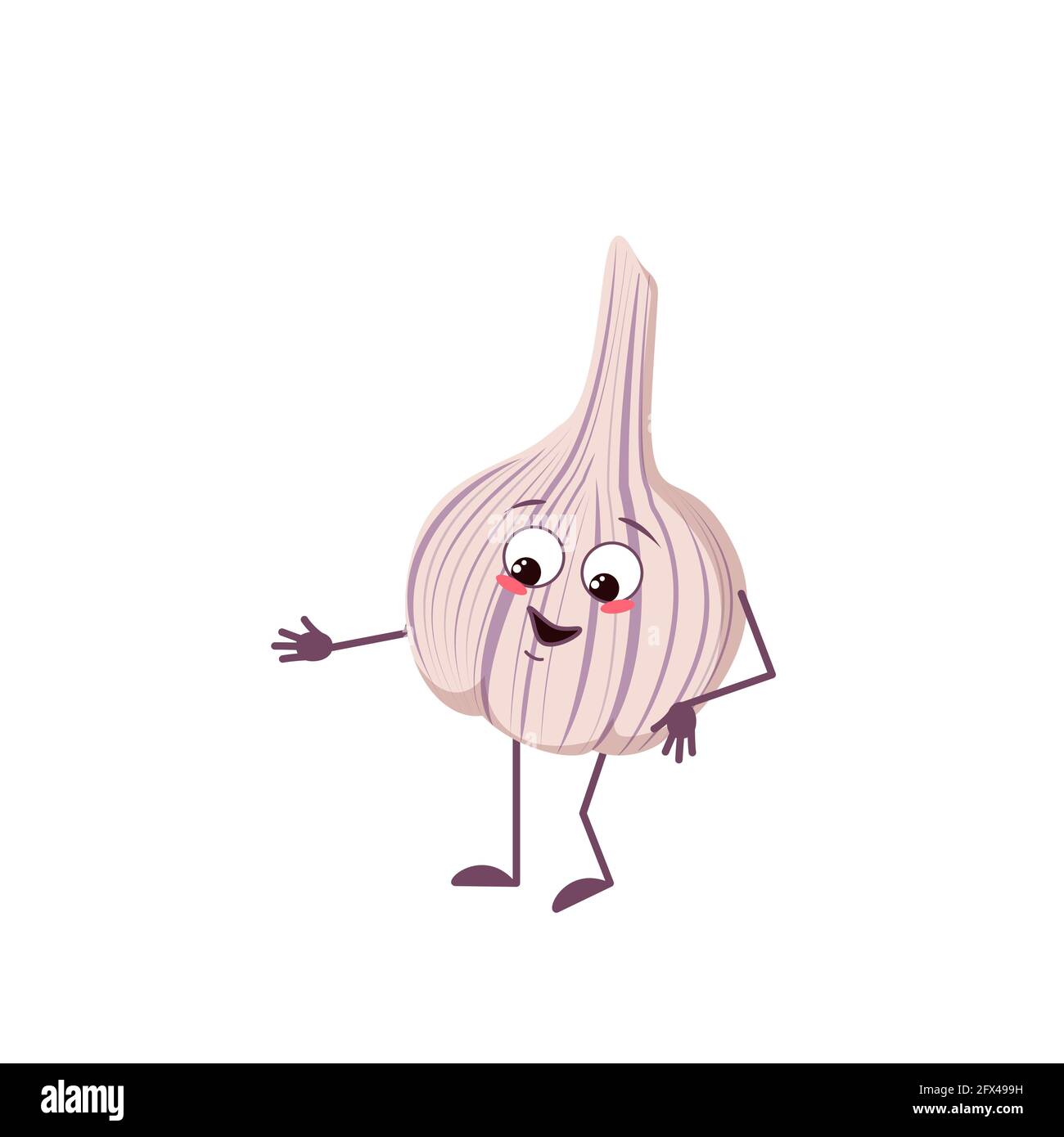 Cute garlic character with joy emotions, smiling face, happy eyes, arms ...