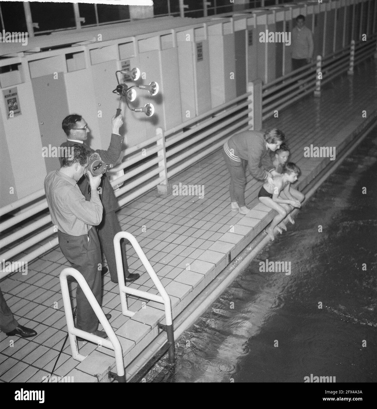 Shooting in the swimming stadium in Naarden for Eurovision film, January 5, 1961, The Netherlands, 20th century press agency photo, news to remember, documentary, historic photography 1945-1990, visual stories, human history of the Twentieth Century, capturing moments in time Stock Photo