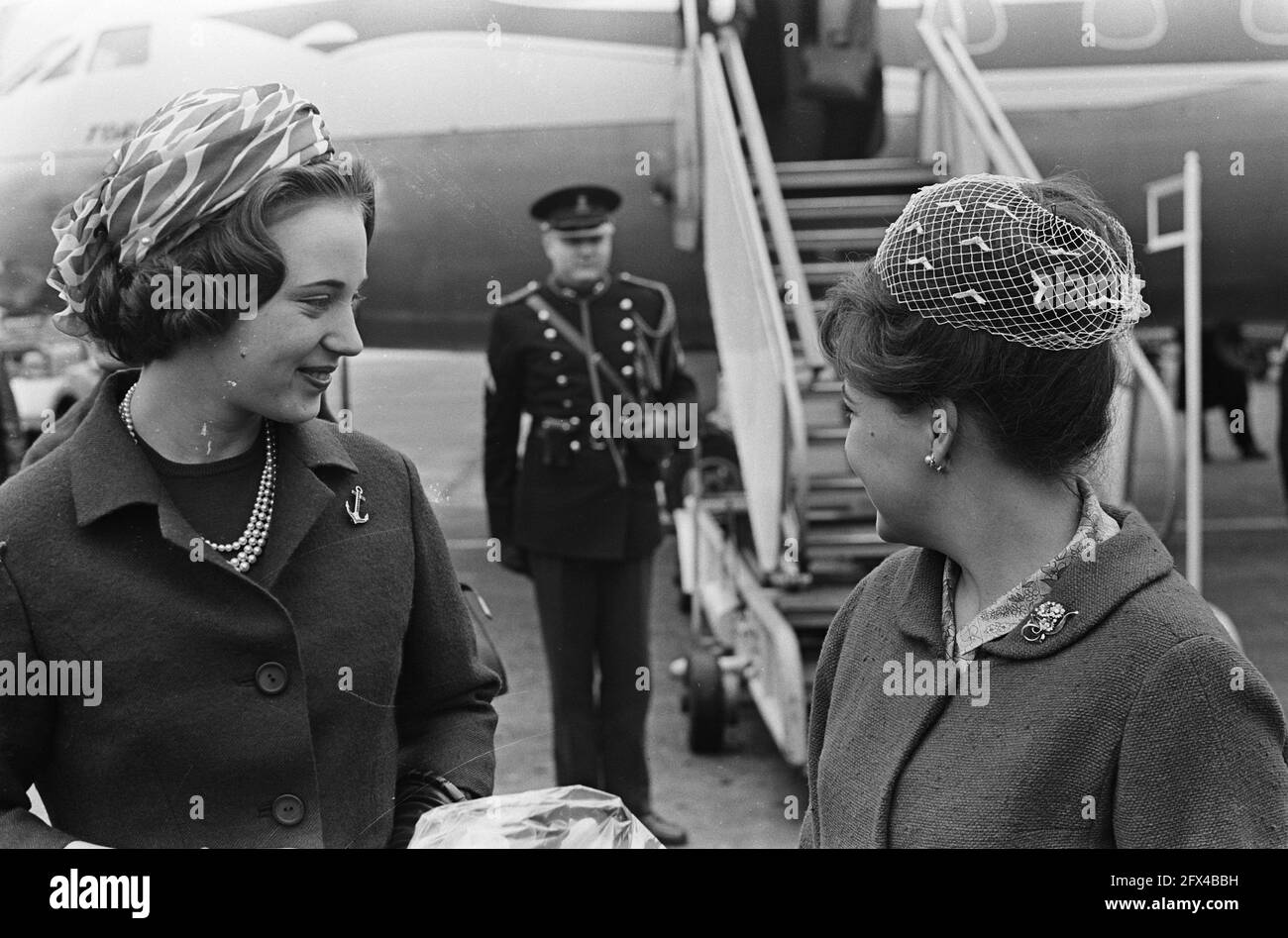 Danish Princess Benedikte in the Netherlands, Princess Benedikte and Princess Margriet, April 6, 1965, The Netherlands, 20th century press agency photo, news to remember, documentary, historic photography 1945-1990, visual stories, human history of the Twentieth Century, capturing moments in time Stock Photo