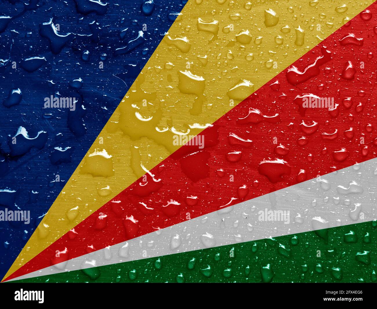 flag of Seychelles with rain drops Stock Photo