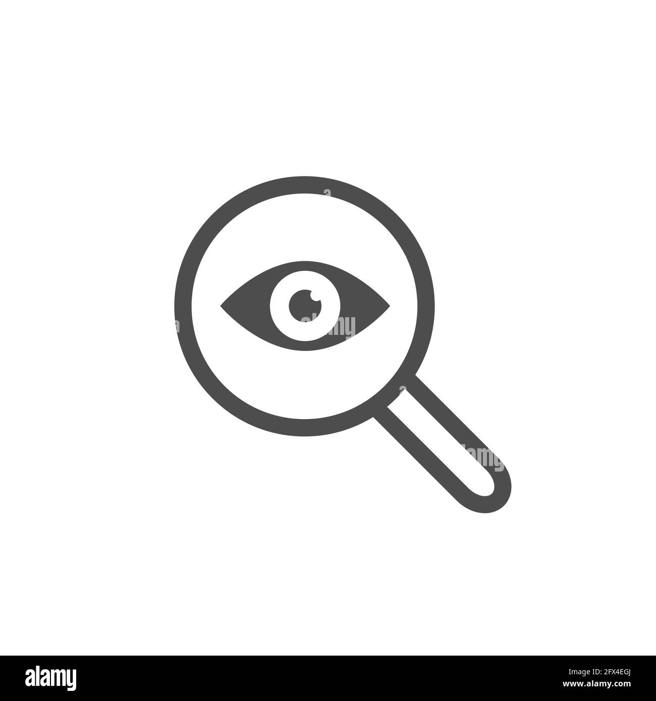 Magnifying glass with eye vector icon Find icon, investigate concept symbol Stock Vector