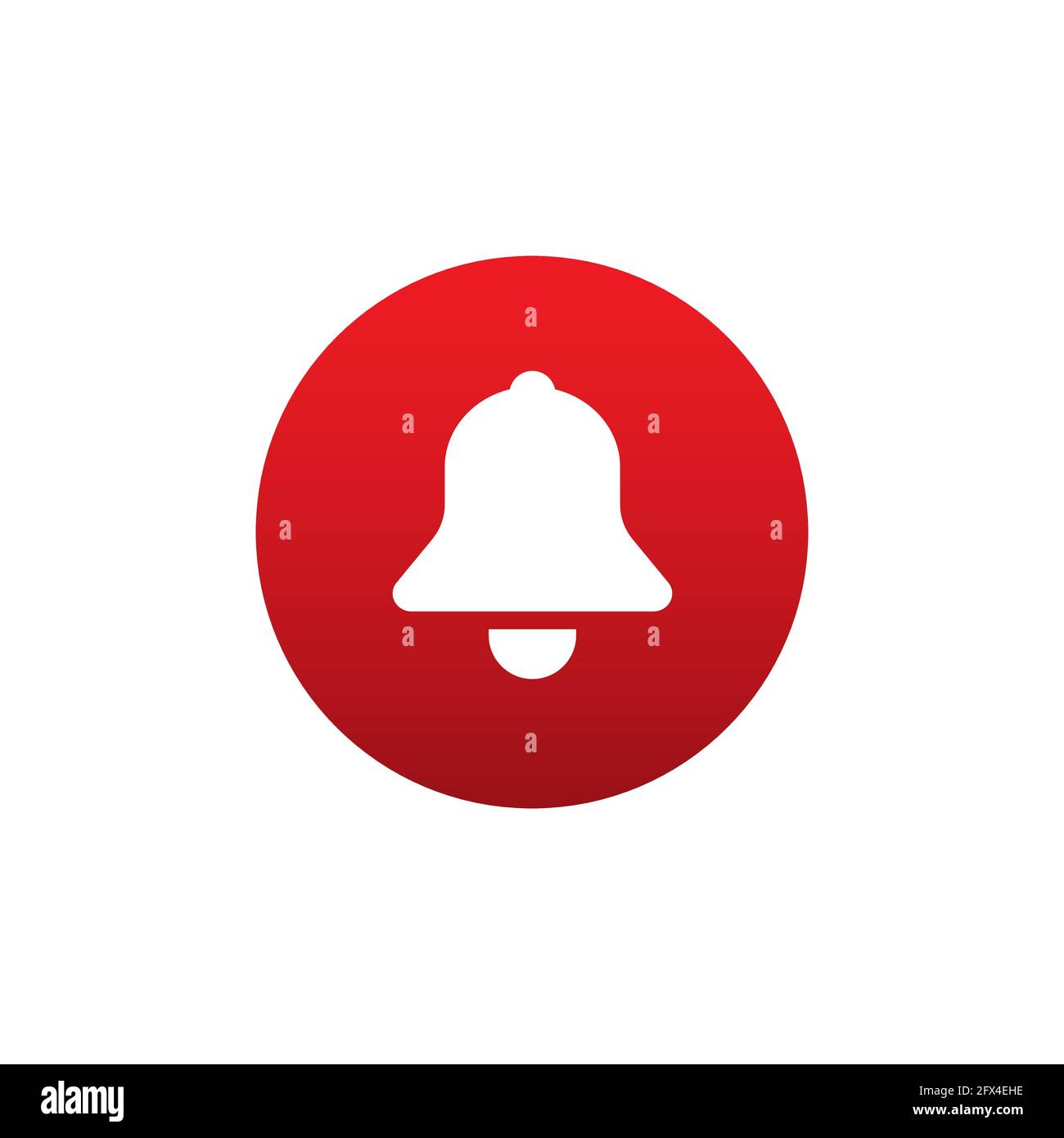 White bell on red round background button for apps like youtube, alert ringing or subscriber alarm symbol Stock Vector
