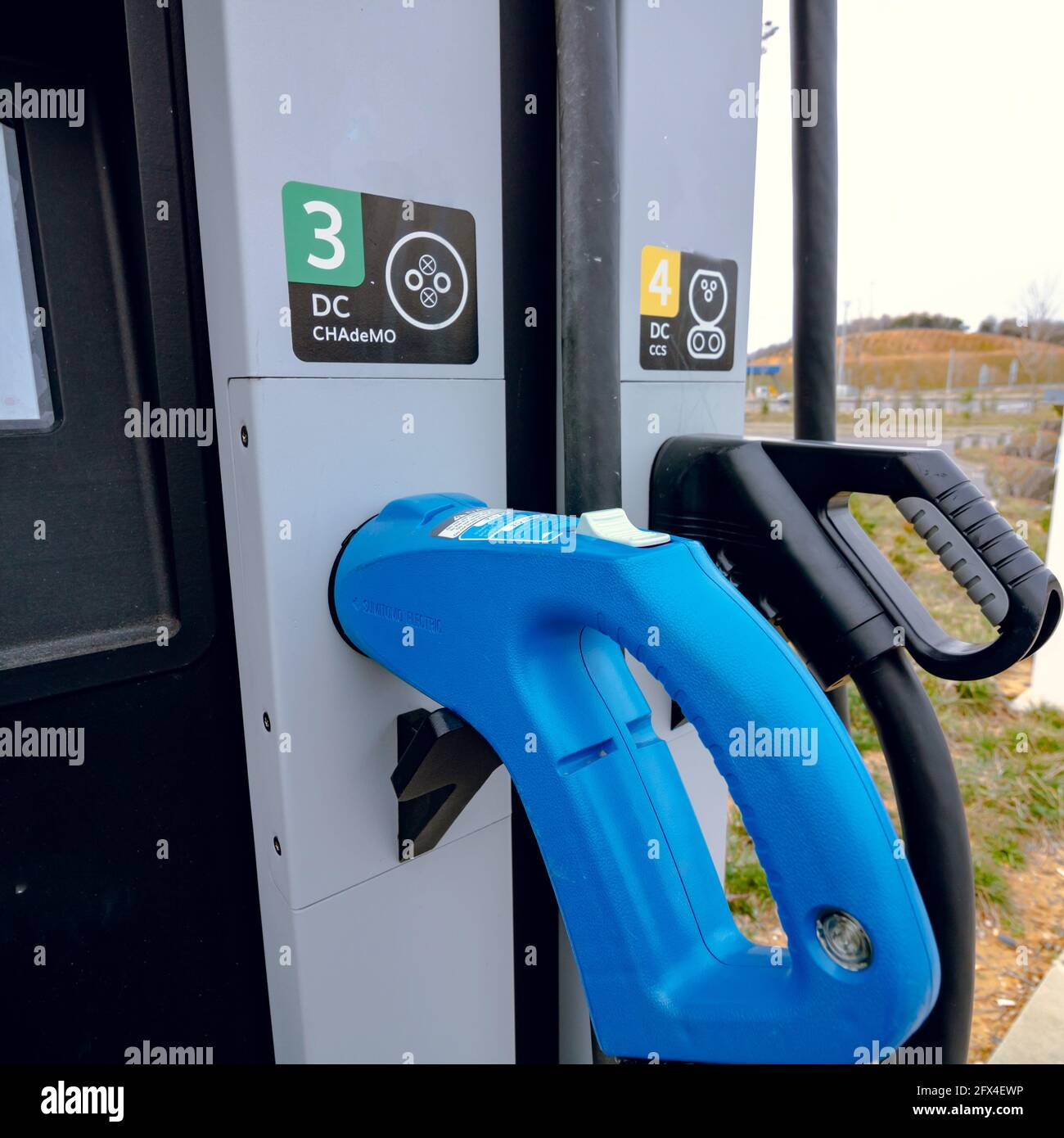 Types of EV chargers in EV Charger station in focus Stock Photo Alamy