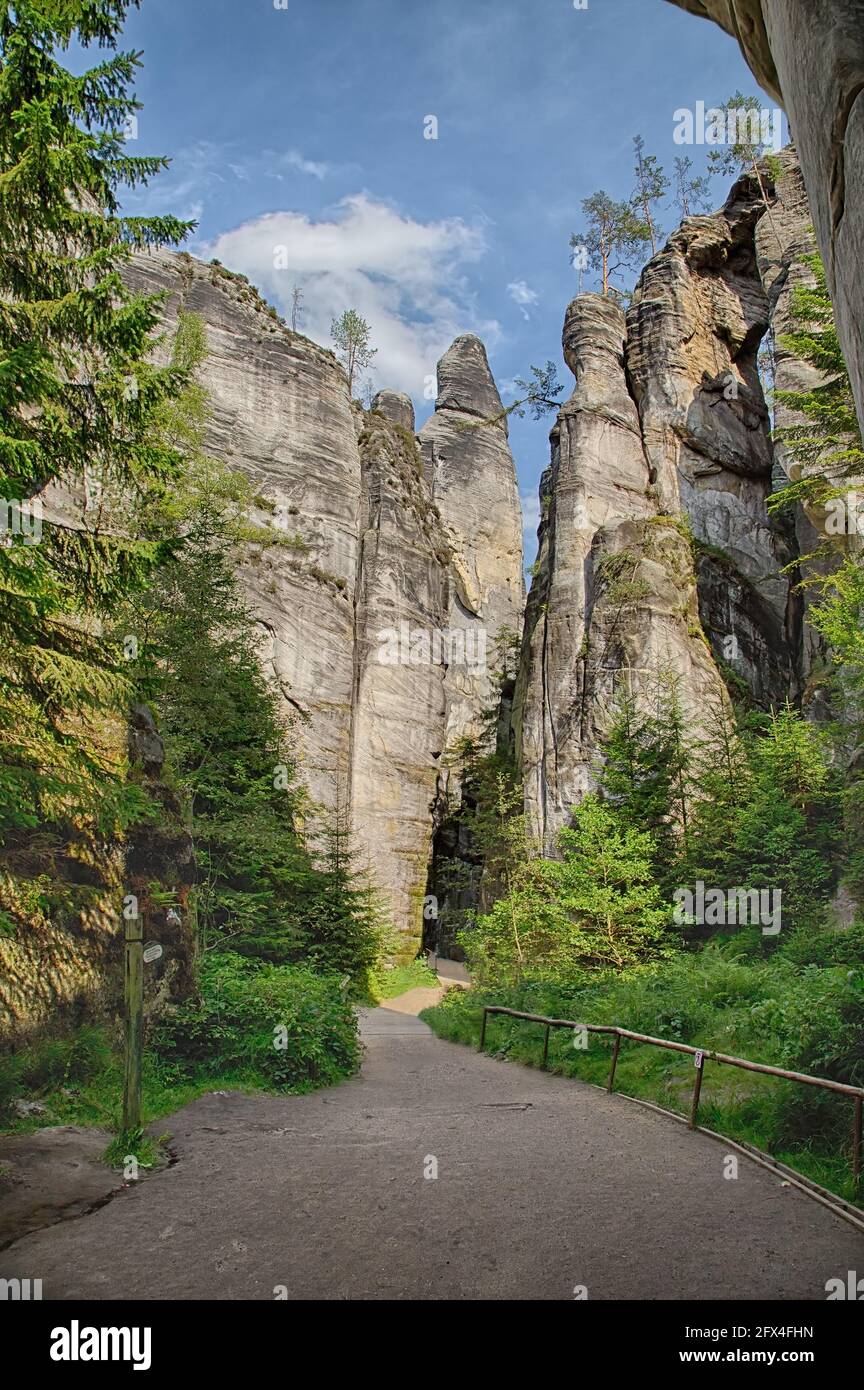 Adrspash Rocks are an unusual cluster of rock formations, located near the town of Broumov. Czech Republic Stock Photo