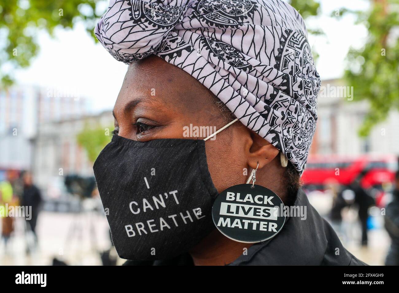 LLONDON, ENGLAND, MAY 25 2021, People attend Stand Up To Racism demonstration on Windrush Square in Brixton to mark the one year anniversary of the death of George Floyd, (Credit: Lucy North | MI News) Credit: MI News & Sport /Alamy Live News Stock Photo