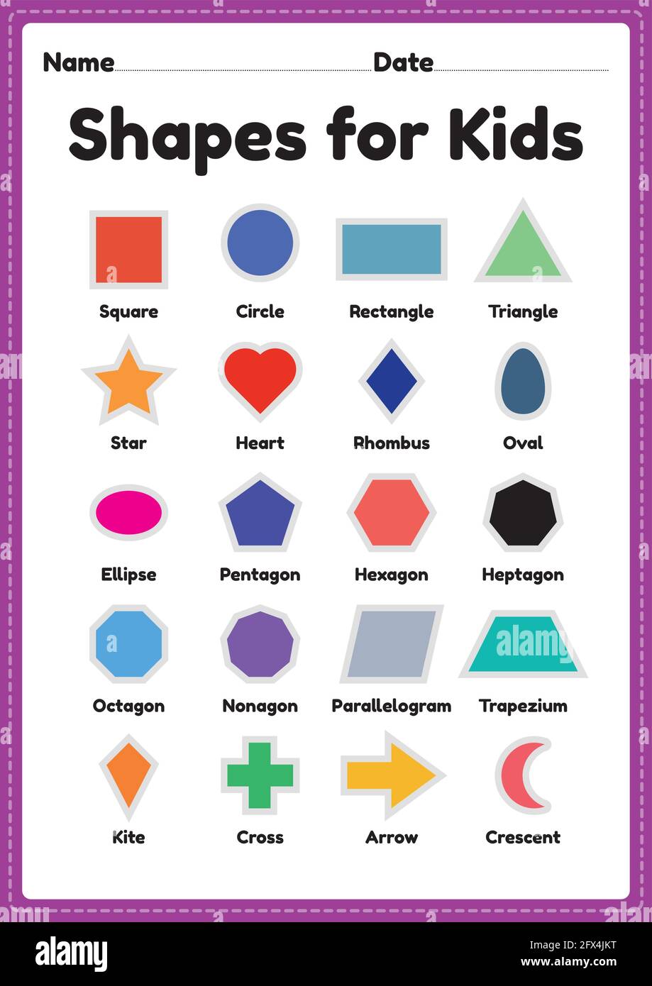Set Of 2d Shapes Vocabulary In English With Their Name Clip Art Images
