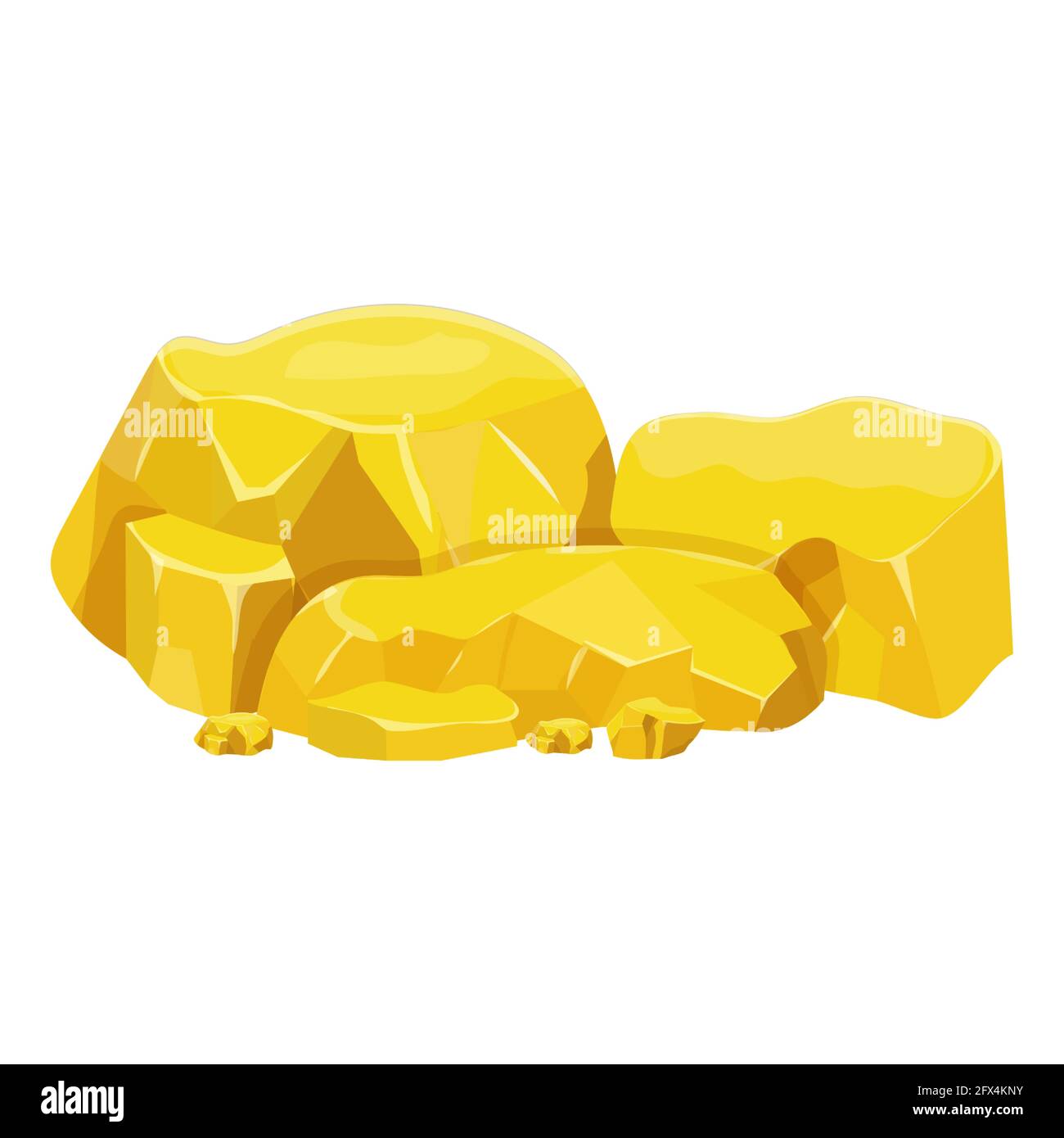 Gold nugget, mineral boulder in cartoon style isolated on white background. Shiny object, ui asset, mine element, ore. Vector illustration Stock Vector