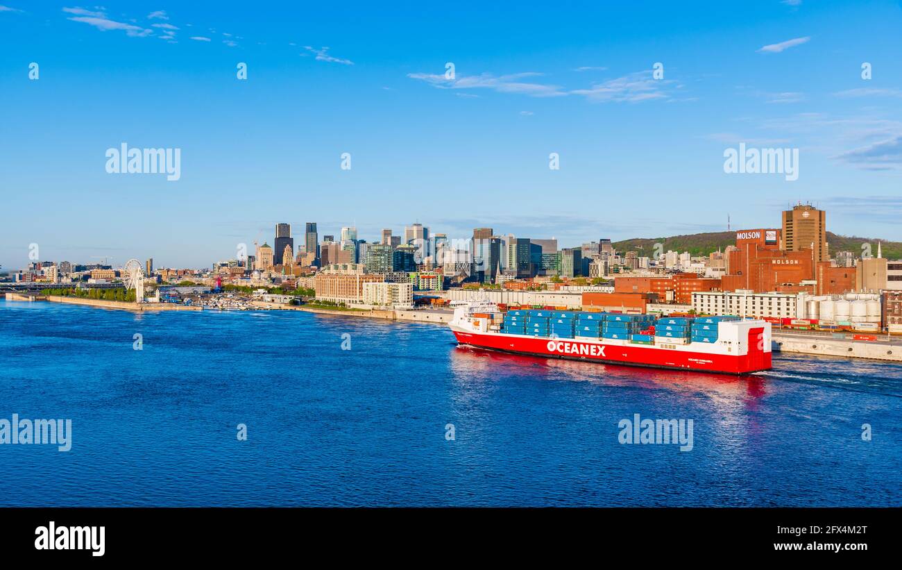 Beautiful view of a Oceanex ship entering the port of Montreal Stock Photo