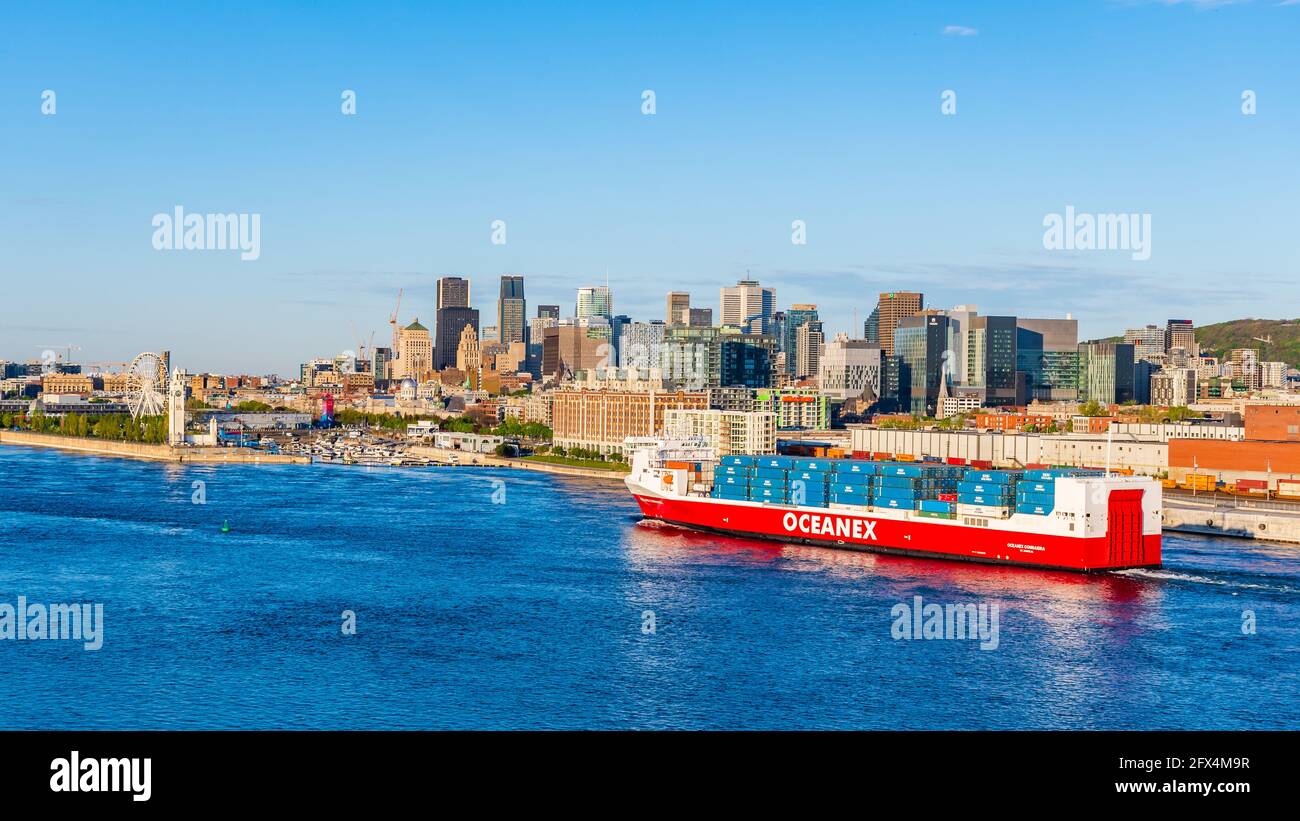 Beautiful view of a Oceanex ship entering the port of Montreal Stock Photo
