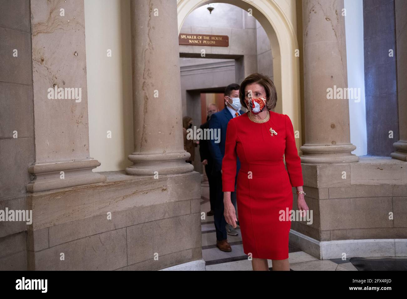Speaker of the House Nancy Pelosi (D-CA) leaves her office at the U.S. Capitol, in Washington, D.C., on Tuesday, May 25, 2021. Today the Senate will vote on Kristen Clarke, President Biden's nominee to lead the Civil Rights Division at the Justice Department, as bipartisan talks on police reform legislation continue. (Graeme Sloan/Sipa USA) Stock Photo