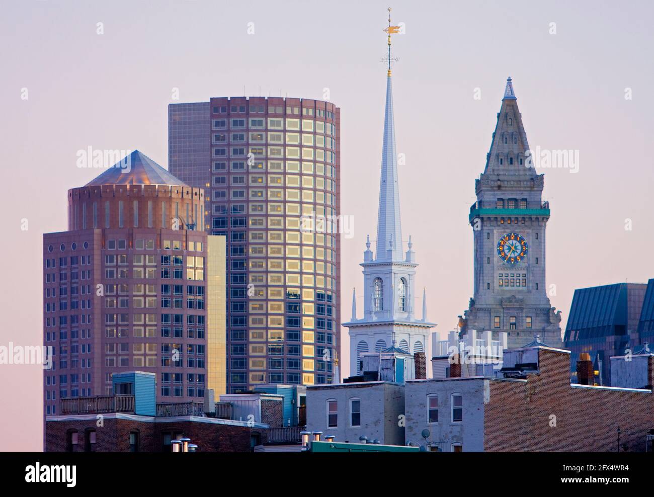 Cityscape of Boston Architecture examples old and new, North End and Waterfront, Boston MA USA Stock Photo
