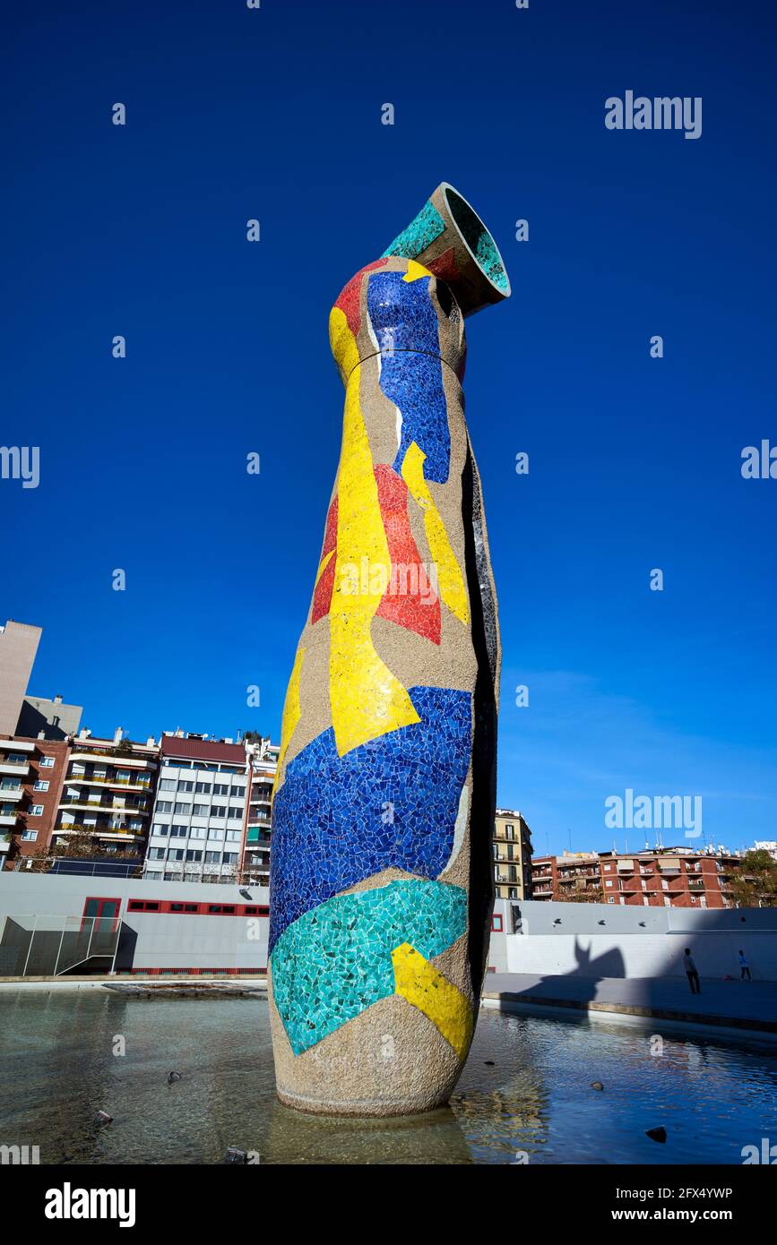 ´Dona i Ocell´ (´Woman and Bird´), sculpture by Joan Miró in Parc de l´Escorxador, Barcelona. Catalunya, Spain Stock Photo