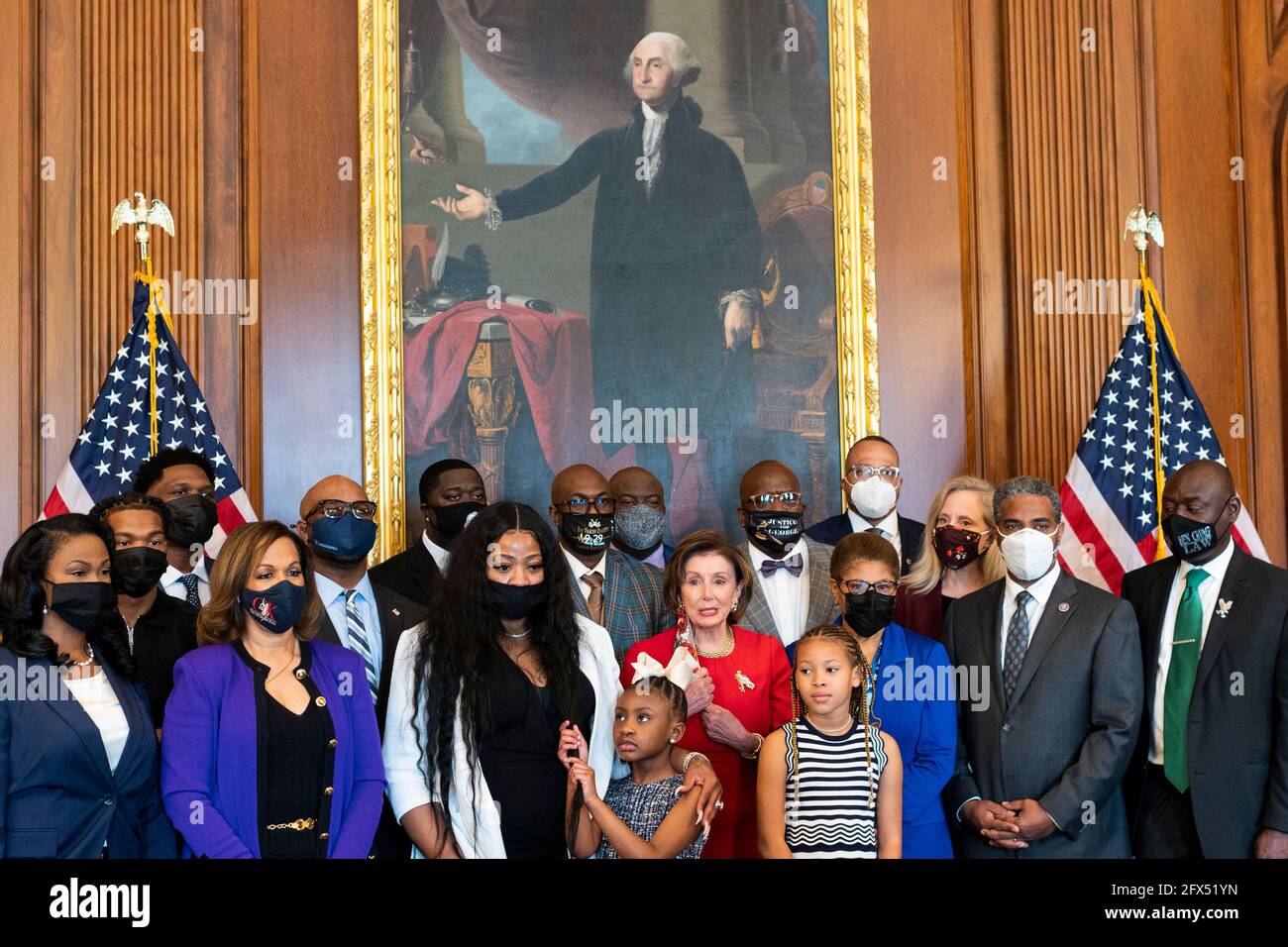 Speaker of the United States House of Representatives Nancy Pelosi (Democrat of California), speaks as she stands with the George Floyd family in the U.S. Capitol on Tuesday, May 25, 2021, to mark the anniversary of the death of George Floyd.Credit: Bill Clark/Pool via CNP /MediaPunch Stock Photo