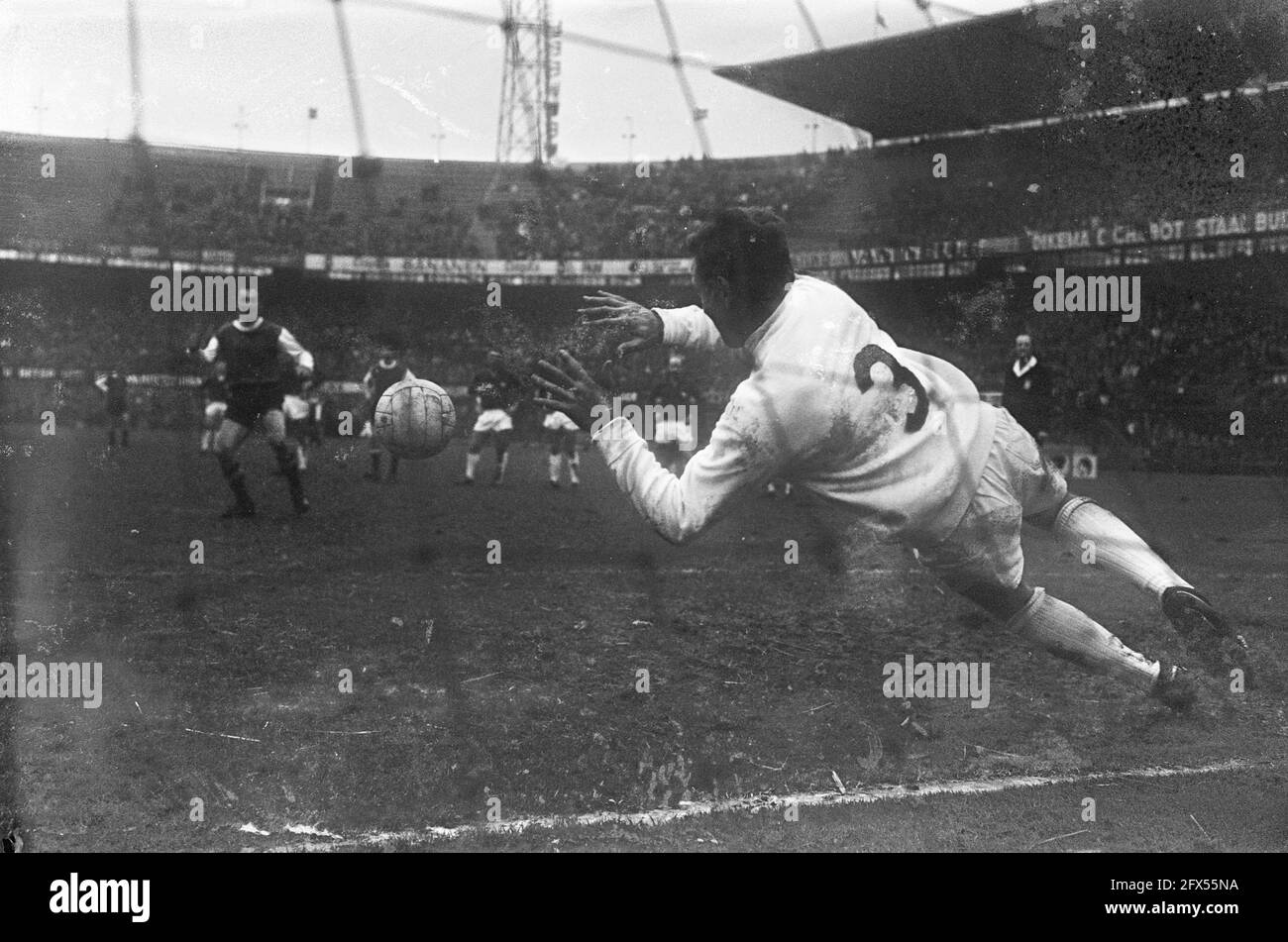 Feyenoord v NEC 2-0. Samardzic takes penalty, keeper De Bree stops, 7 January 1968, sports, soccer, The Netherlands, 20th century press agency photo, news to remember, documentary, historic photography 1945-1990, visual stories, human history of the Twentieth Century, capturing moments in time Stock Photo