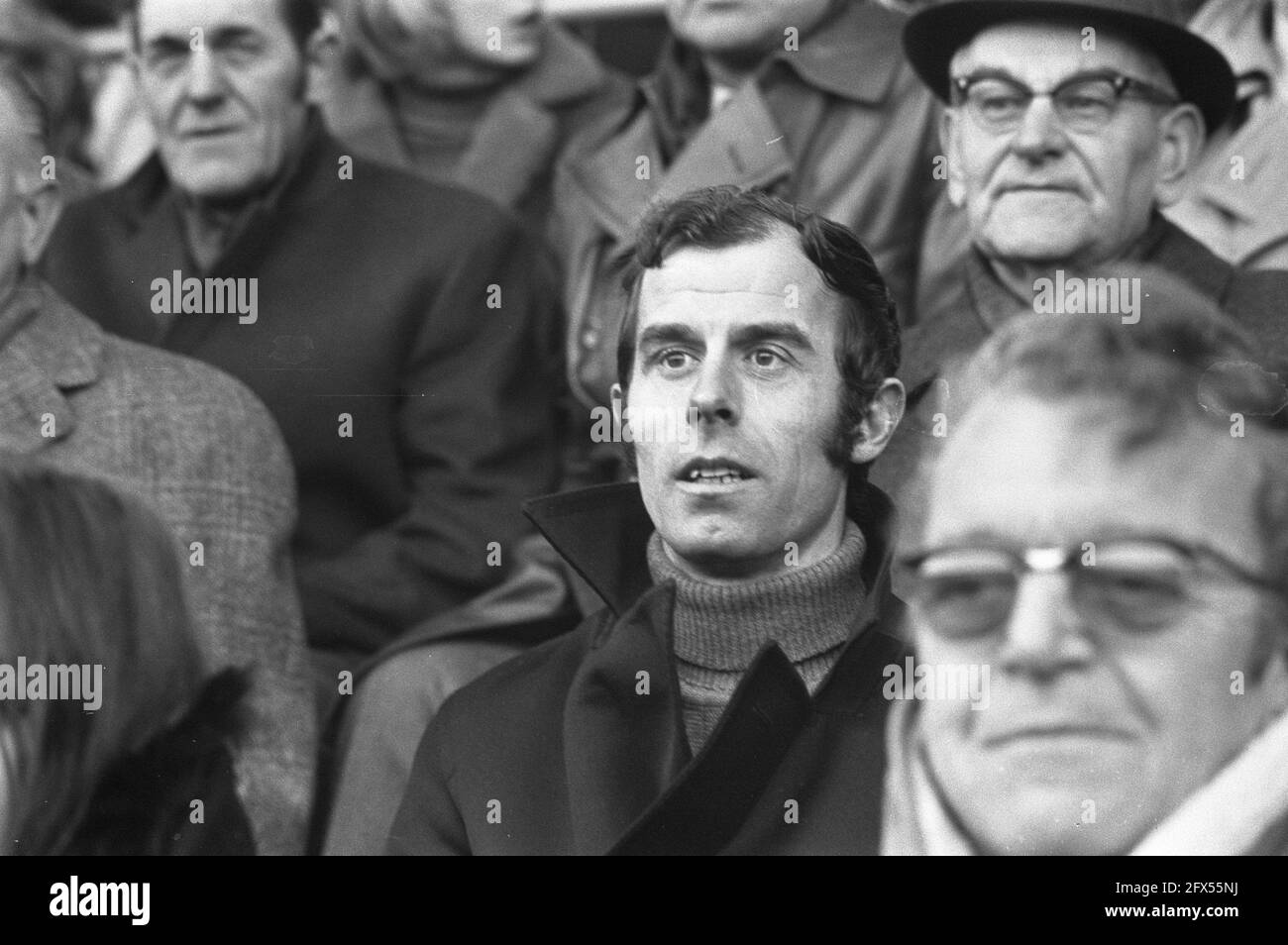 Feyenoord v NEC 5-1, Coen Moulijn in the stands, 16 January 1972, sports, soccer, The Netherlands, 20th century press agency photo, news to remember, documentary, historic photography 1945-1990, visual stories, human history of the Twentieth Century, capturing moments in time Stock Photo