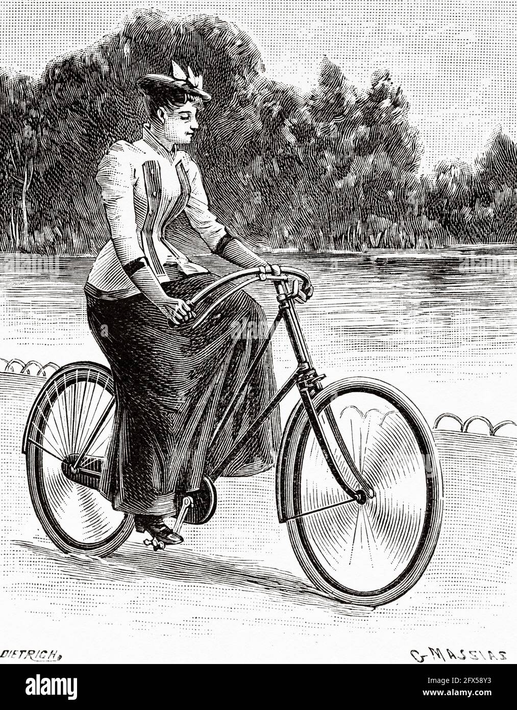 Old vintage bicycle engraving hi-res stock photography and images - Alamy
