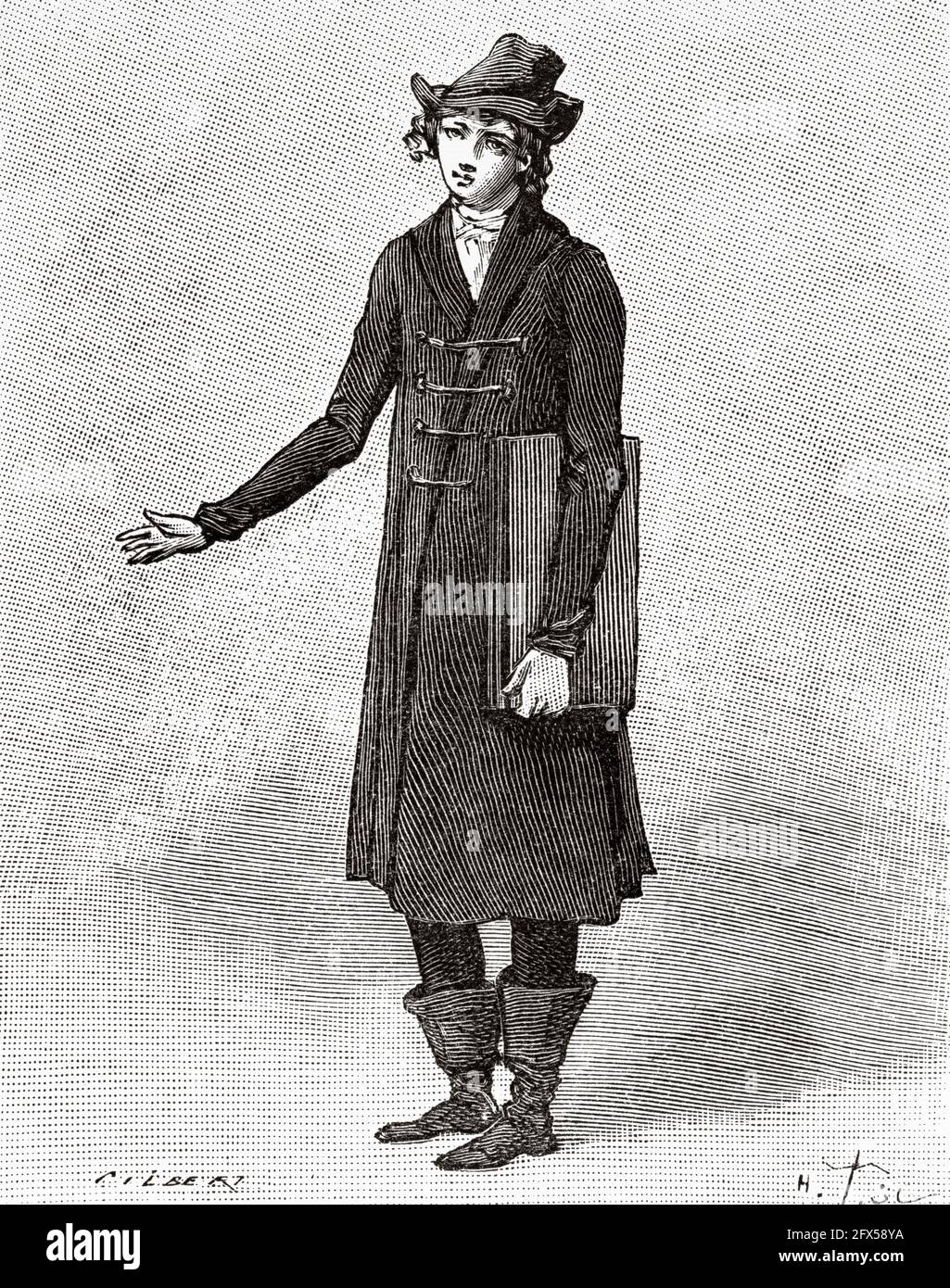 Costume given to the Polytechnic School by ministerial decree of August 1, 1798. France, Europe. Old 19th century engraved illustration from La Nature 1893 Stock Photo